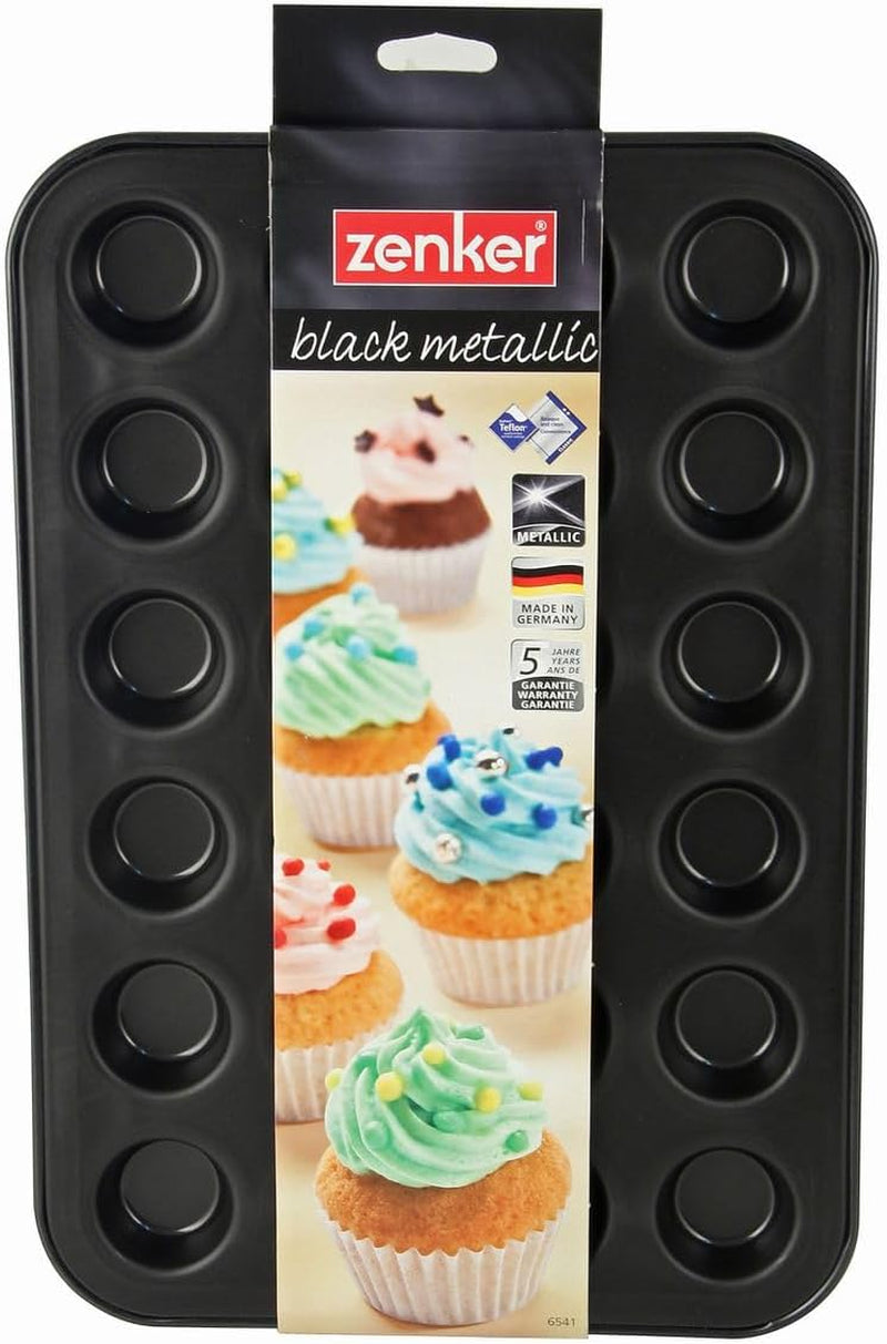 Zenker 6541 Mini-Muffinform 24Er Negro Metalizado – Antihaftbeschichte Für Perfekte Mini-Muffins, Ø 4,5 Cm, ​​Made in Germany Moldes y bandejas para horno Naty Shop