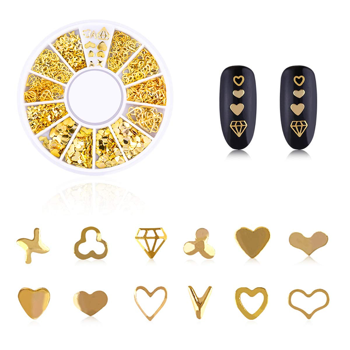 4 Cajas Nagel Art Strass, Decoraciones 3D Nagel Art, Mix Größe Nagel Perlen Glitter Strass Gold Metall Hohlniet Nagelkunst Stern Mond Sonne Nagel Zubehör Für DIY Nageldesign