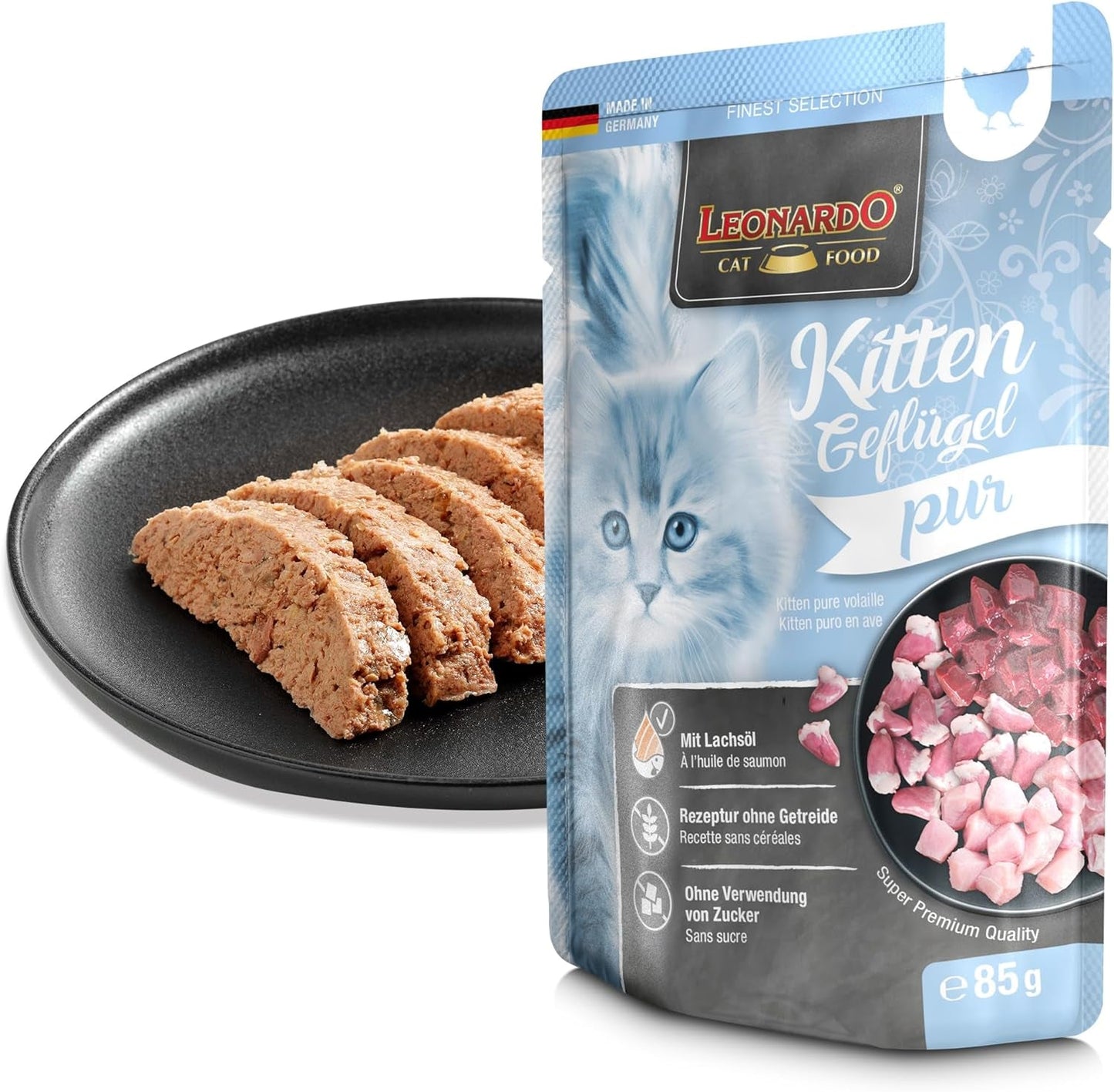 LEONARDO Fresh Bags [16 x 85 g de comida húmeda para gatos, sin cereales] | Comida húmeda completa en sobres individuales