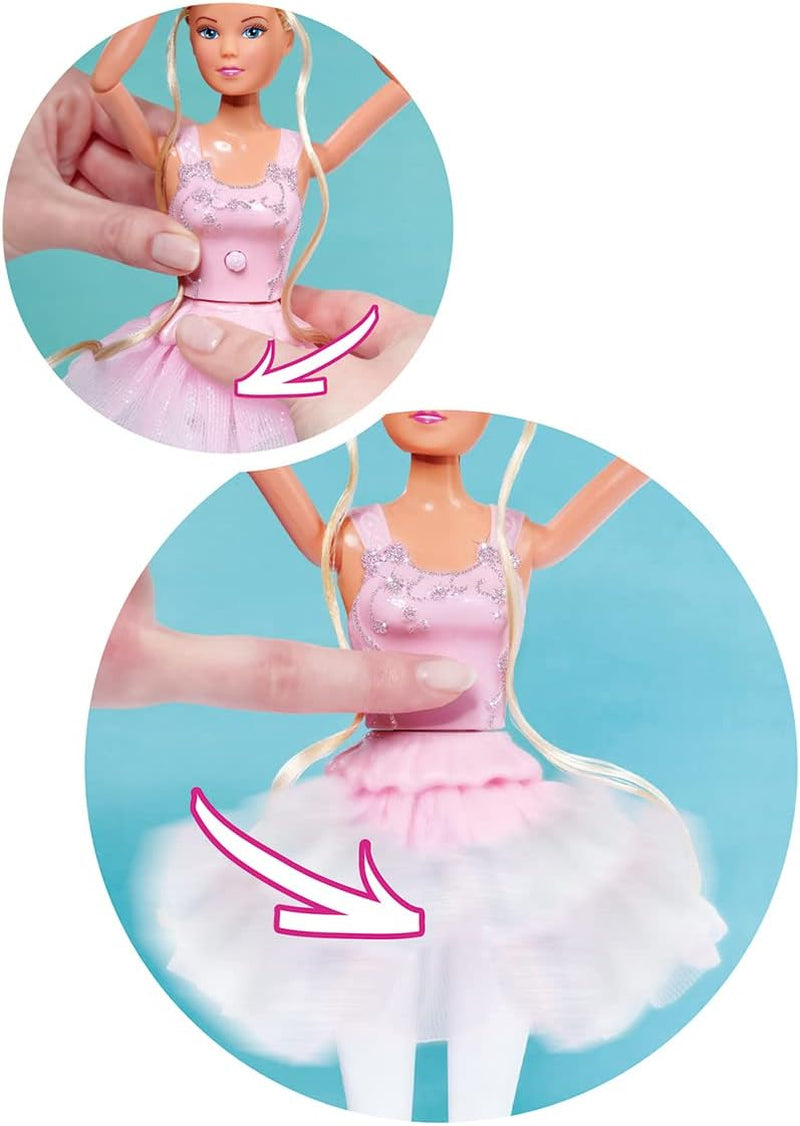 Simba 105733603 - Steffi Love Dancing Ballerina, Steffi como muñeca bailarina con amiga animal y falda giratoria, muñeca de juego 29 cm, a partir de 3 años