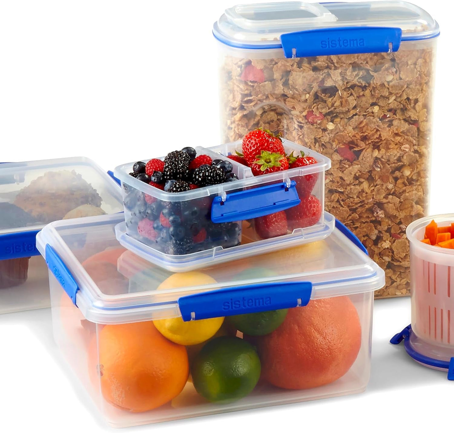Tarro para almacenamiento de alimentos KLIP IT System | 9,67 litros | tarro de almacenamiento apilable y hermético con tapa, apto para frigorífico/congelador | Plástico sin BPA | clips azules | 1 pieza (paquete de 4) cajas de almacenamiento de alimentos Naty Shop