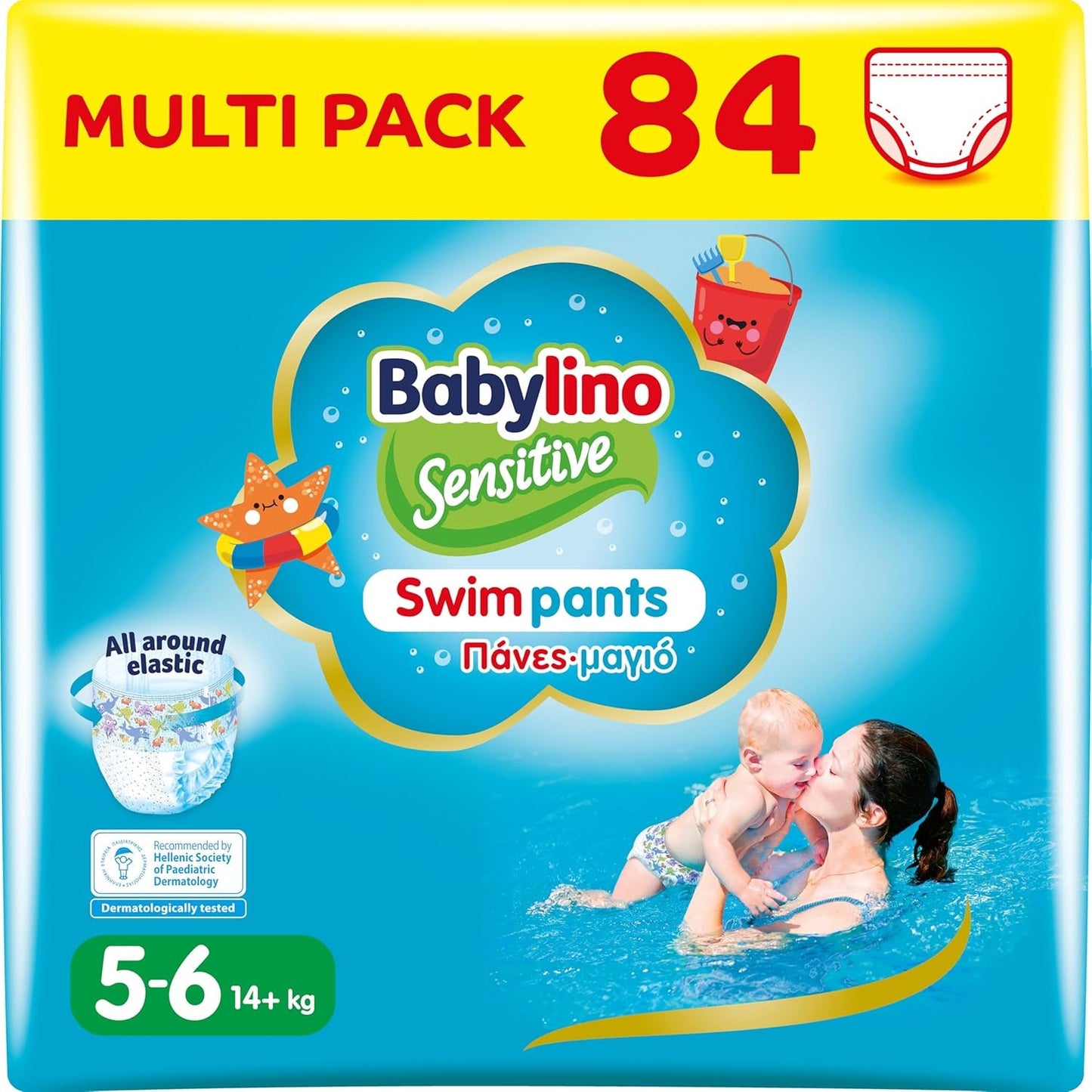 Pañales Sensitive Swim Pants, para mar y piscina, talla 5-6 (más de 14 kg), 84 piezas