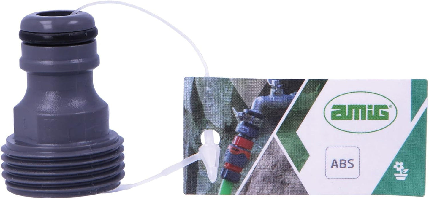Amig - Adaptador macho para conexión de grifo de 3/4 pulgadas | Conexión rápida y sencilla para tuberías de agua | Conexión roscada | Plástico ABS y caucho | Gris