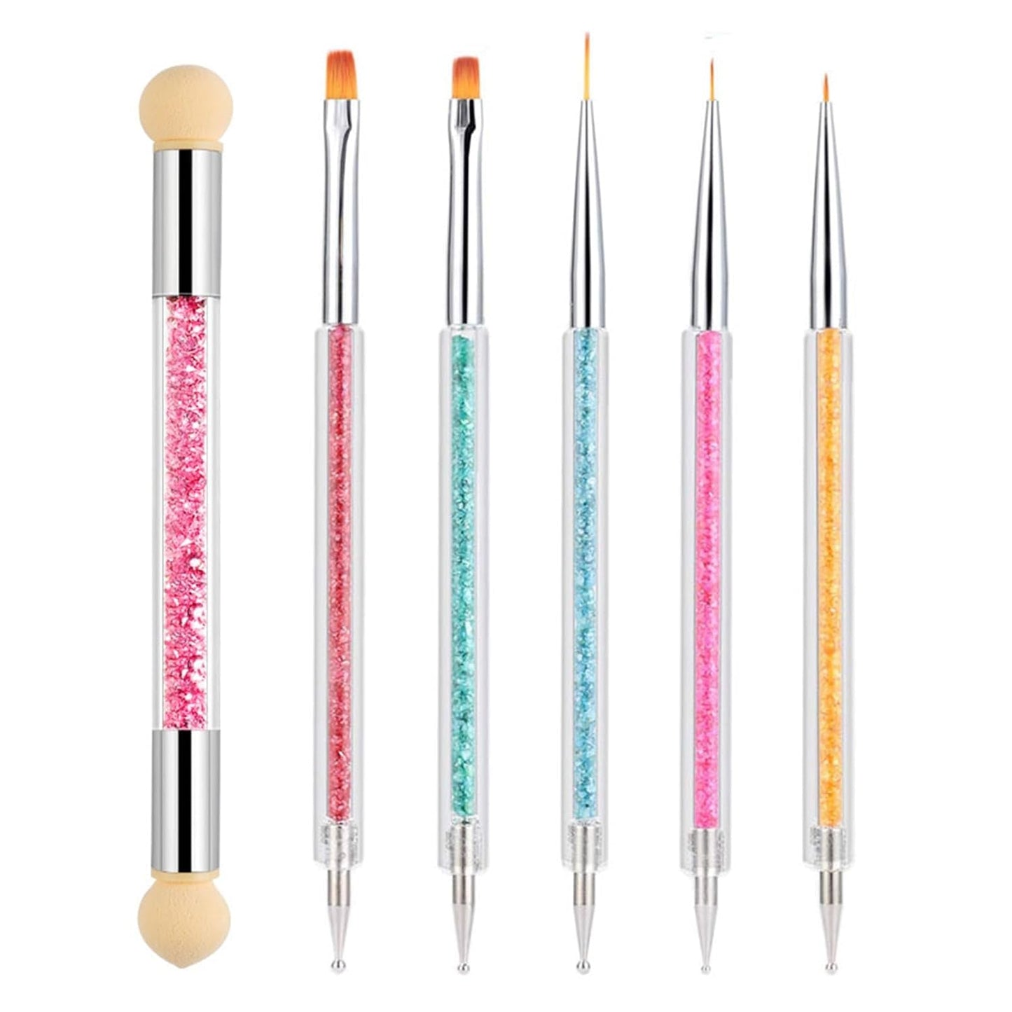 Juego de 6 pinsel para uñas, doble punta Nageldesign Pinsel, juego de pinsel acrílico para decoración de uñas, herramienta de punteado para decoración de uñas DIY (mit 1 Schwammbürste)