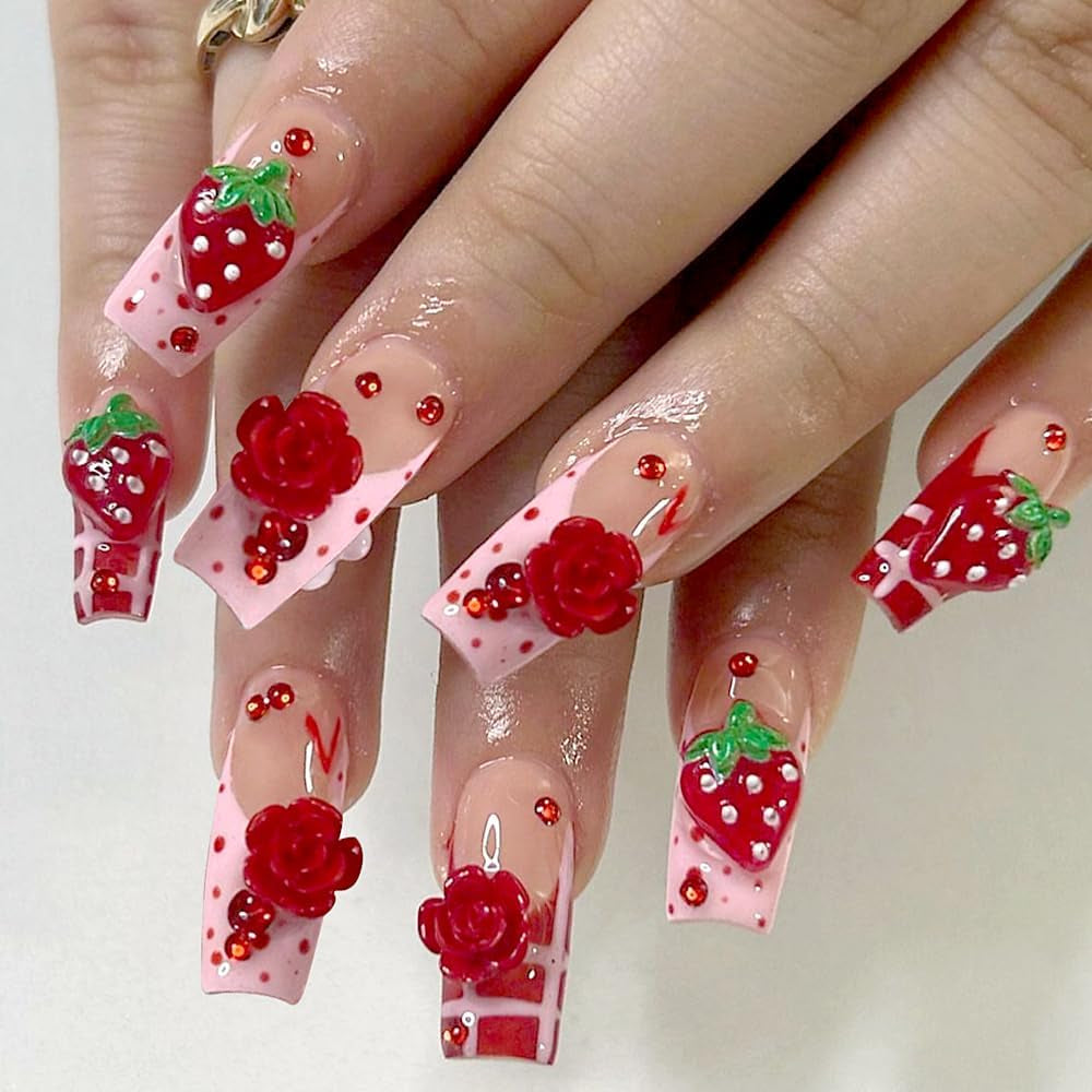 100 Uds. Dijes de uñas 3D Rosa Rot Kirsche Erdbeere Blume Nagel Charms Kamelie Rose Schmetterling Nail Art Charms Flatback Herz Schleife Charms Nägel Zubehör Mond Stern Nagelschmuck Nageldesign Anhänger