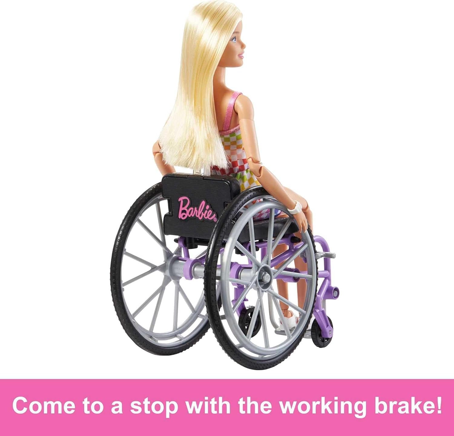 Muñeca Barbie Fashionista, cabello rubio y mono arcoíris, silla de ruedas y rampa incluidas, muñeca de regalo para niños, juguete para edades de 3 años en adelante, HJT13