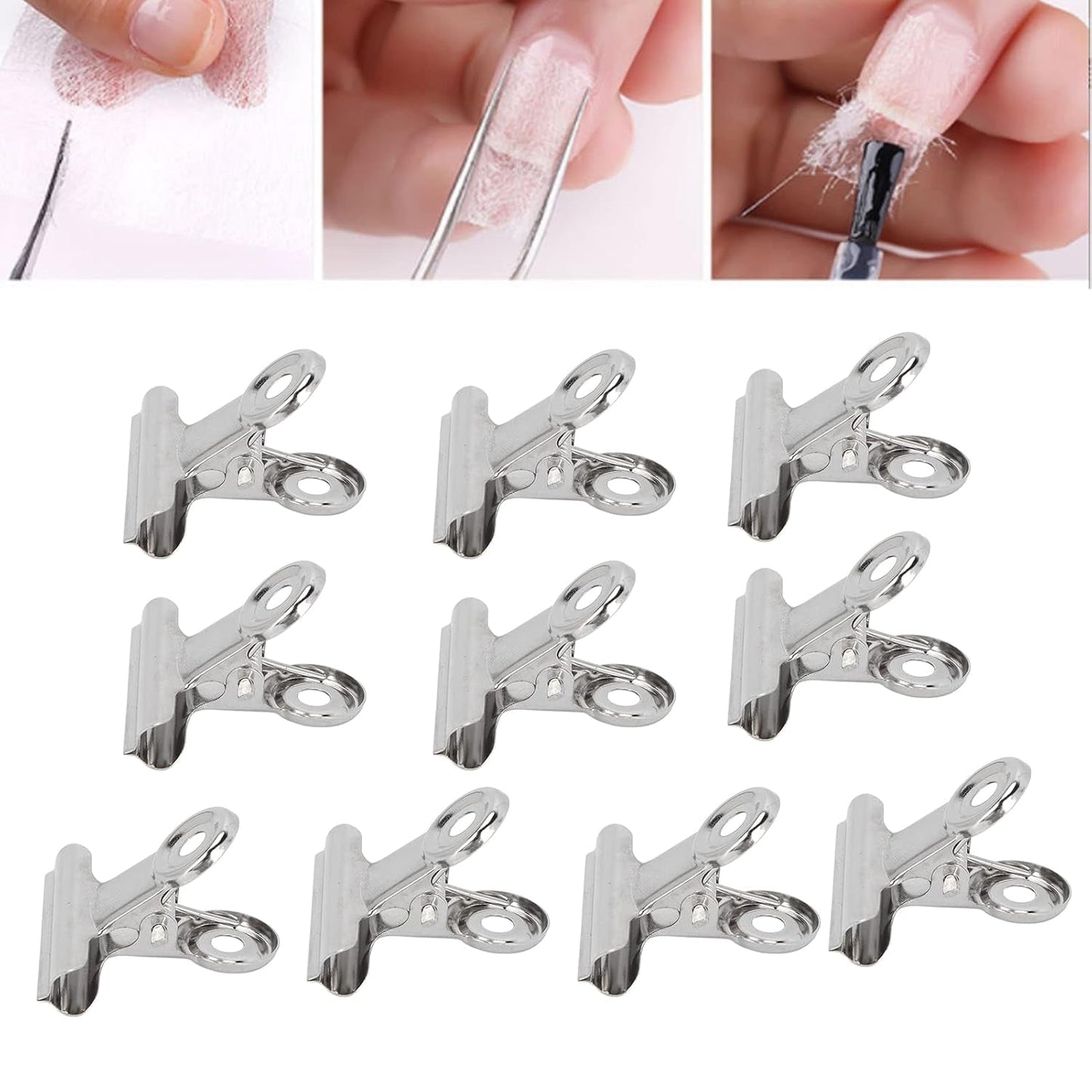 10 piezas Clips de uñas Clip de metal Clip de extensión de uñas Herramienta de arte de uñas Fijador de fibra de vidrio Accesorios de arte de uñas Equipo práctico duradero Salón de bricolaje para el hogar