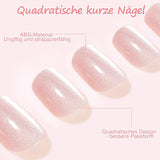 Kiiwah 48 piezas de uñas cuadradas cortas, uñas artificiales rosas, pegamento en puntas de uñas cortas, puntas de uñas postizas
