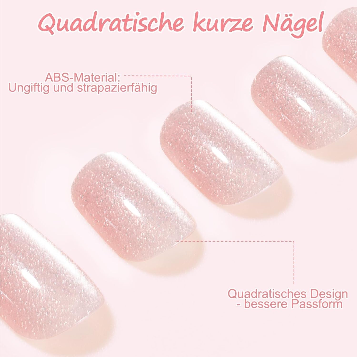 Kiiwah 48 piezas de uñas cuadradas cortas, uñas artificiales rosas, pegamento en puntas de uñas cortas, puntas de uñas postizas