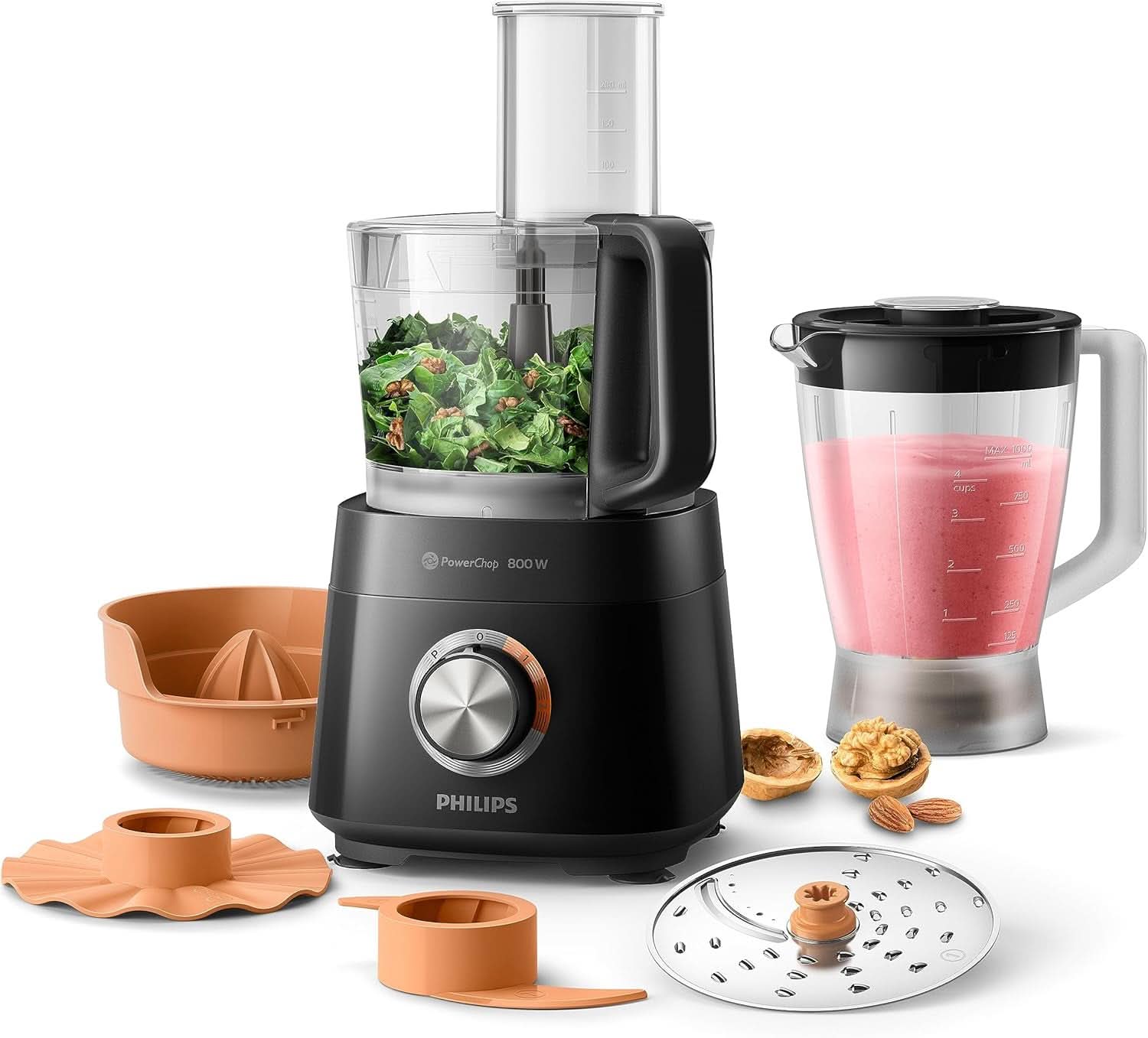 Philips Kompakte Küchenmaschine - 850 W, 31 funciones, 2,1 litros de capacidad, Powerchop, Edelstahlklinge (HR7530/10) Kitchen Naty Shop 800 W, 29 funciones