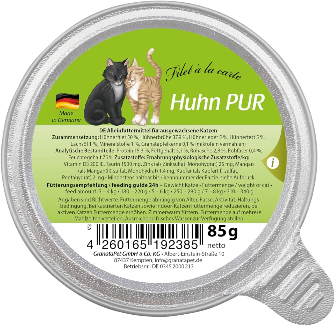GranataPet Filet a la carta Pollo PURE, comida húmeda para gatos, trozos de filete sin cereales, comida para gatos sin azúcares añadidos, alto contenido en carne, 6 x 85 g