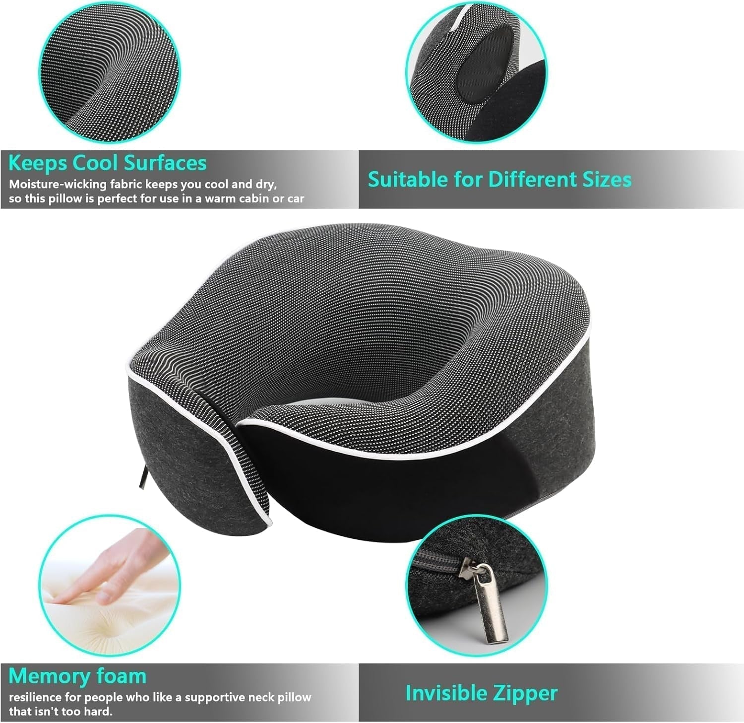KILDOWS Almohada Cervical para Avión, Almohada de Viaje Viscoelástica, Almohada de Viaje para Avión con Antifaz y Tapones para los Oídos, Almohada Ortopédica para el Cuello, Ideal para Viajar en Avión, Coche, Tren Almohadas Ortopédicas Cervicales Naty Shop