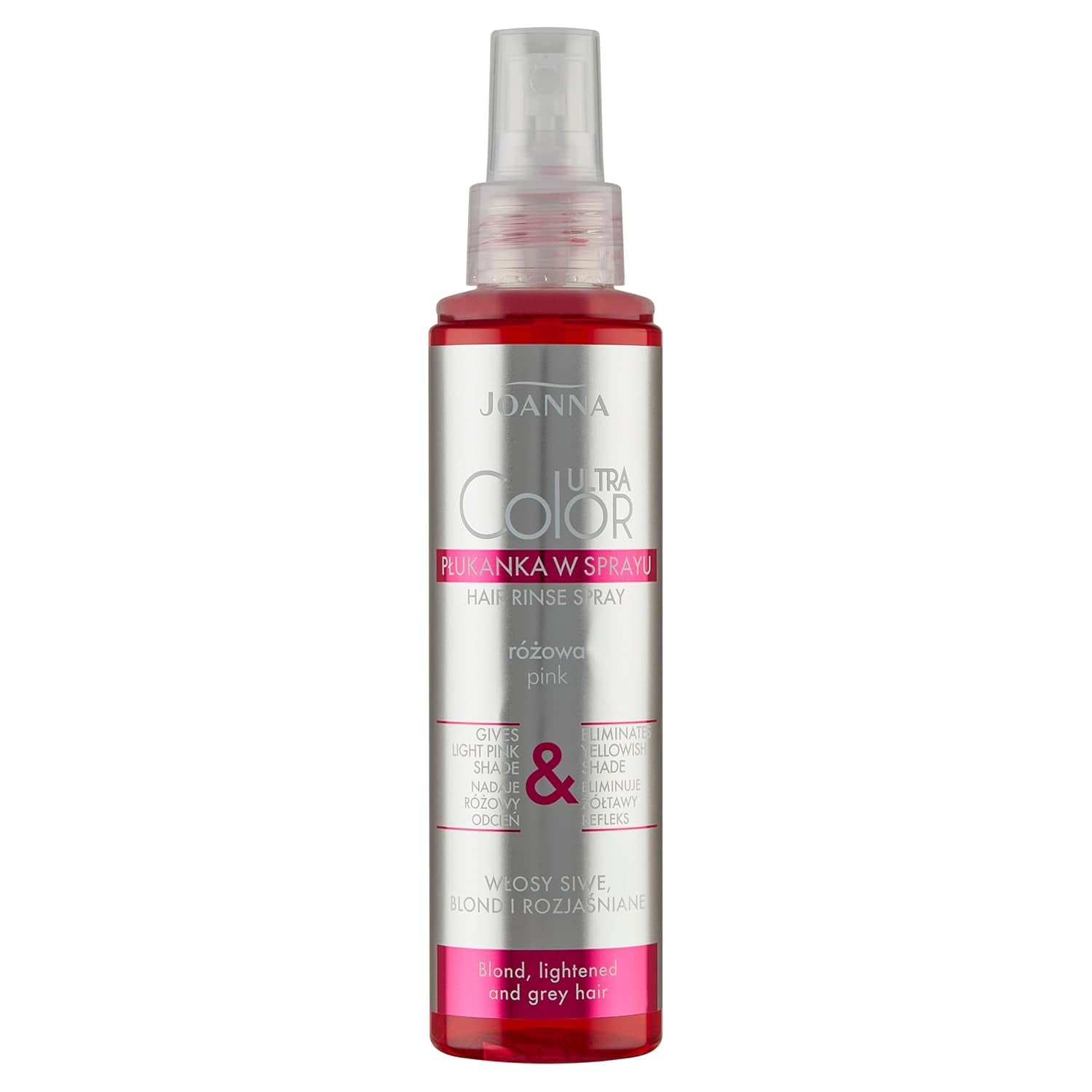 Joanna Ultra Color - Acondicionador color rosa para cabellos rubios y claros - Rosa pastel - Brillo natural - Elimina el tinte amarillo del cabello rubio grisáceo - Efecto temporal - 150 ml Naty Shop Tinte para el cabello en spray con tonos rubios rosados 150 Ml (1 pack)