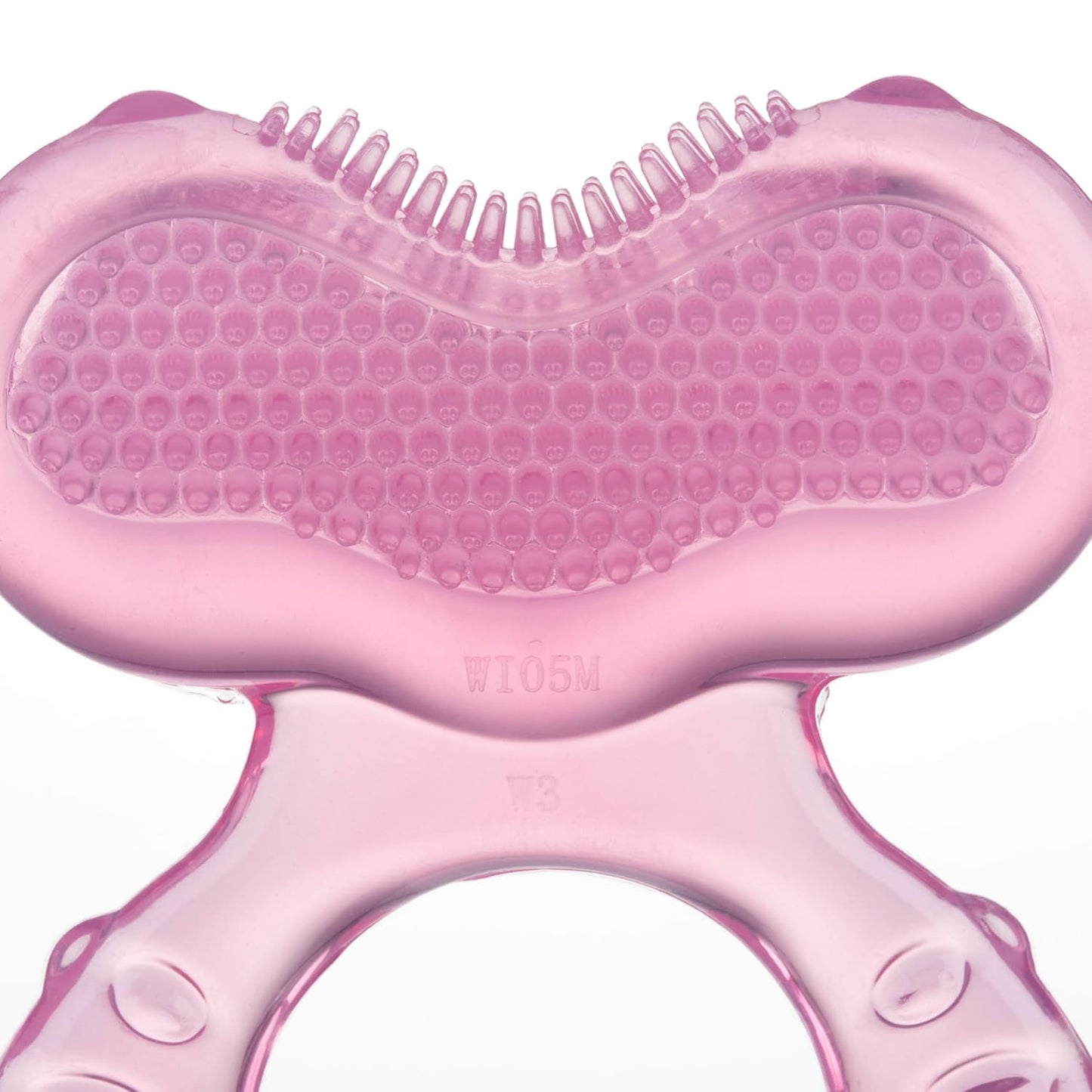 Mordedor de silicona suave Nuby Teethe-eez | Ayuda para la dentición de silicona con superficie texturizada para masajear las encías | Funda higiénica incluida | Rosa | A partir de 3 meses