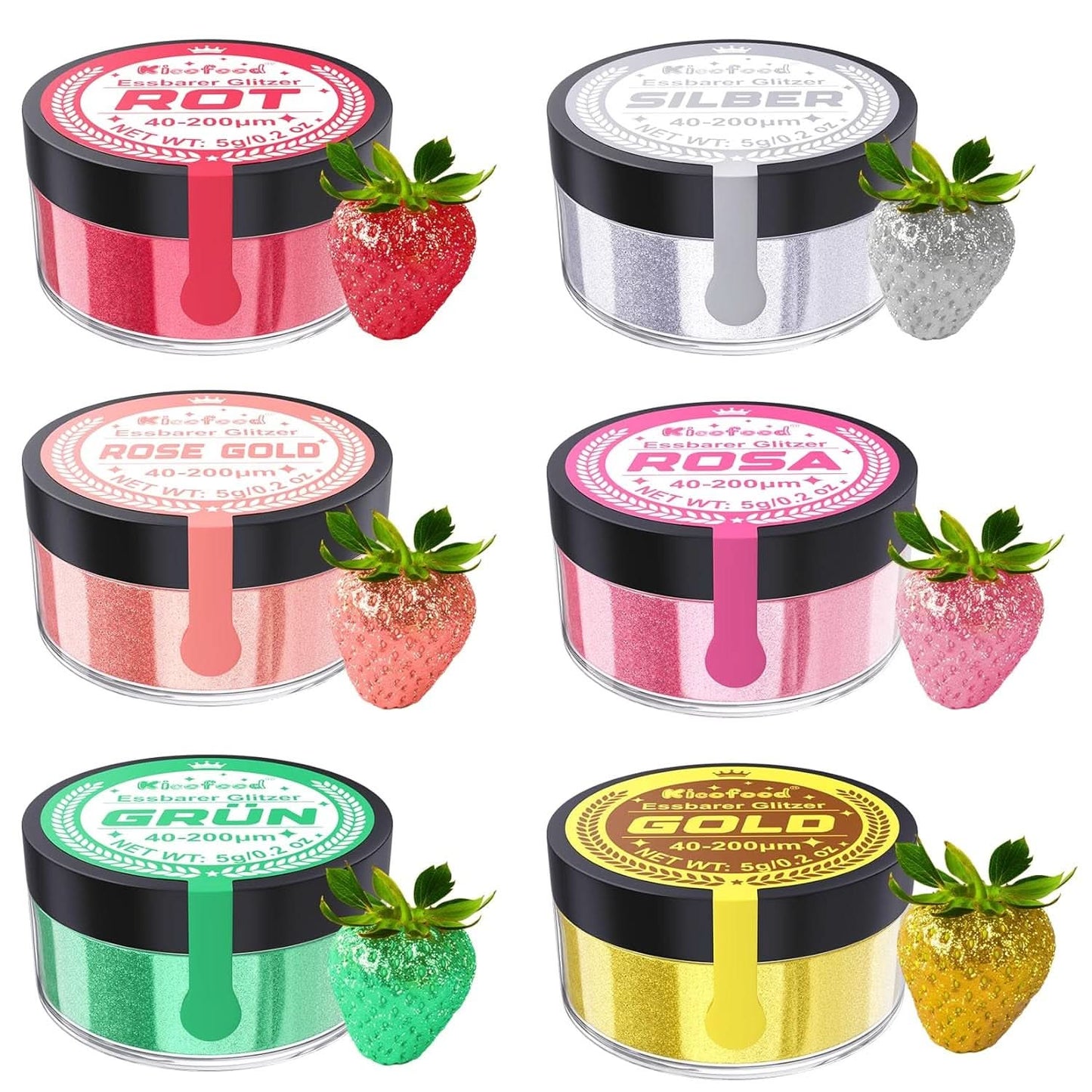 Purpurina comestible, set de 6 tonos, 5 gramos Glitter Naty Shop