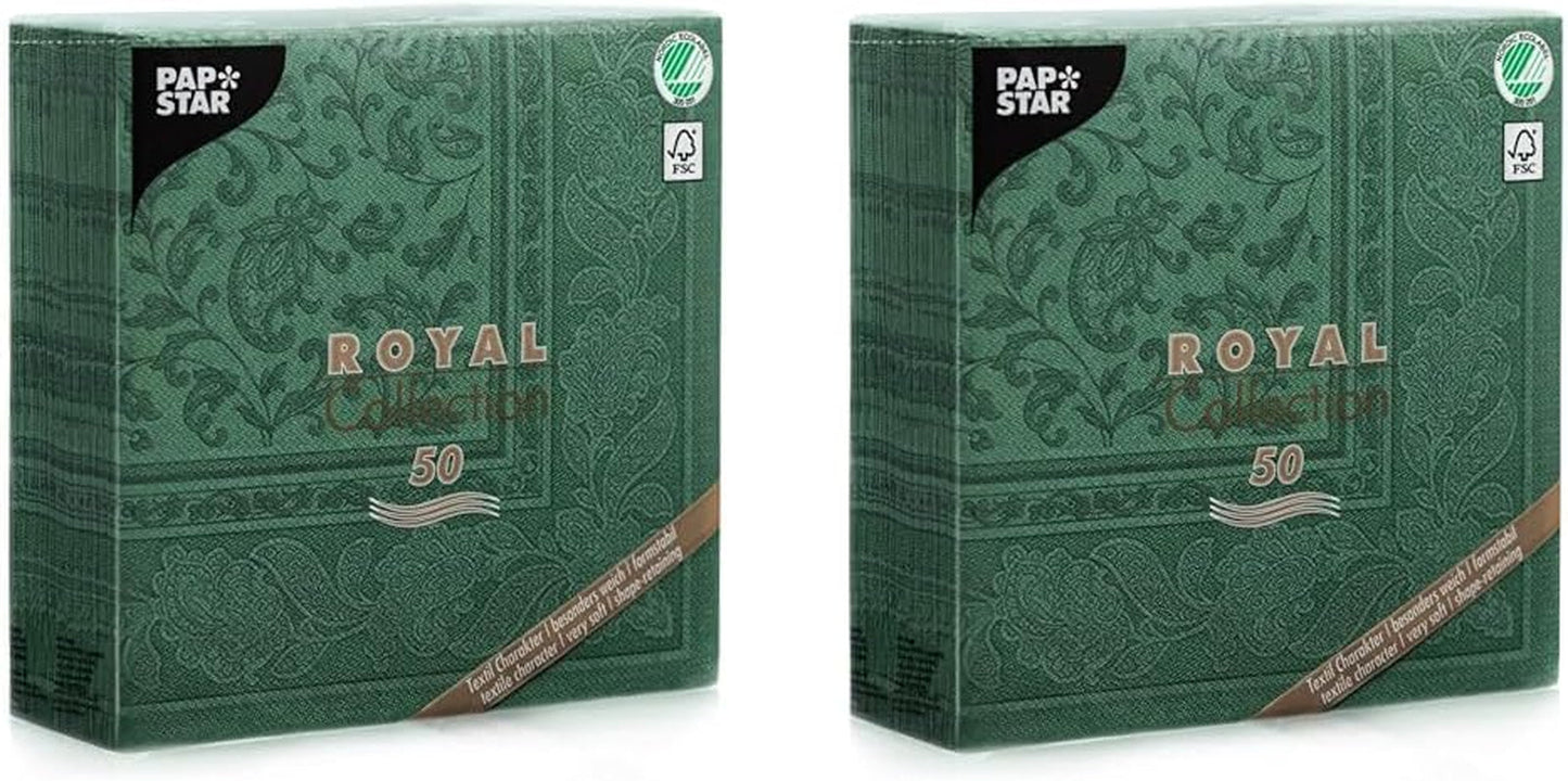 50 Servilletas "Colección ROYAL" Pliegue 1/4 40 Cm X 40 Cm verde oscuro "Adornos"