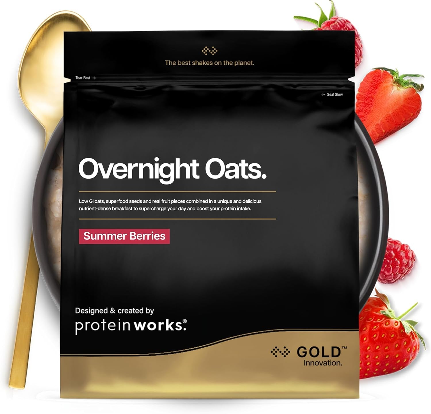Avena nocturna con proteínas | Chocolate negro y frambuesa | Desayuno rico en proteínas | Merienda baja en azúcar | Avena con IG bajo | 500g