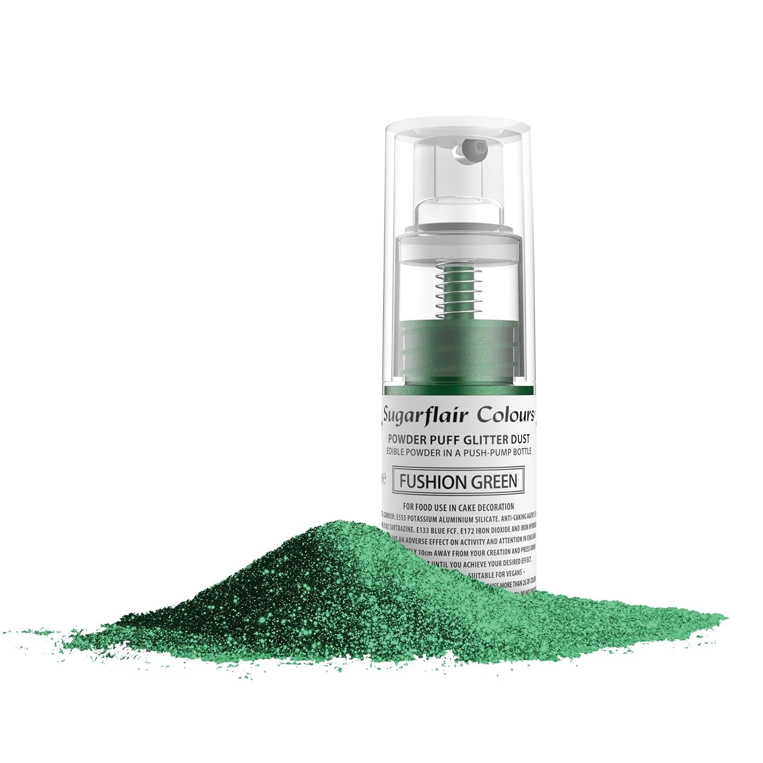 Sugarflair Pump Spray, Puff Dust, Fusion Green - Colorante alimentario para decoración de pasteles, spray sin aerosol para pasteles, magdalenas y más - 10 g