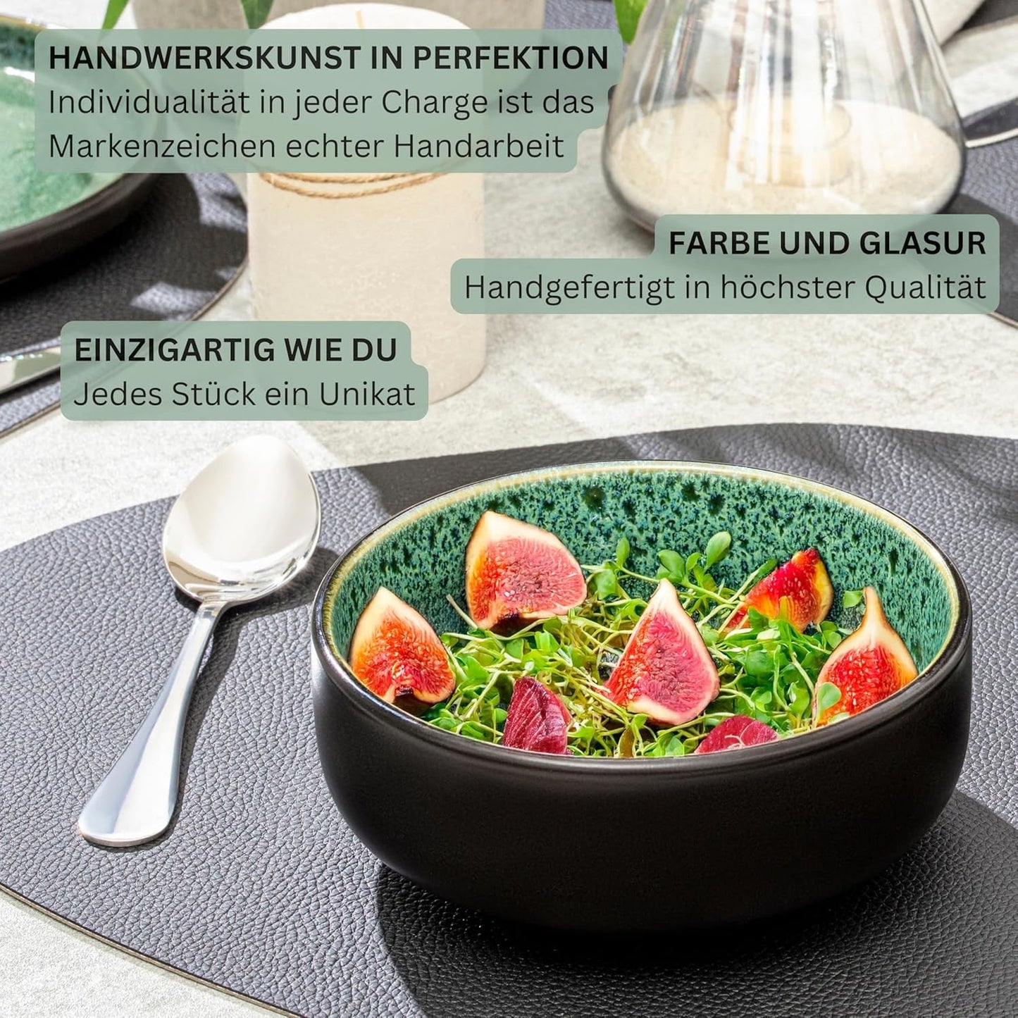 SÄNGER Greenwich | Juego de vajilla de gres, 18 piezas, juego de platos para 6, juego de vajilla (6 platos llanos, 6 platos de postre, 6 tazones), verde, resistente a los rayones, vajilla | LA COLECCIÓN DE VALOR