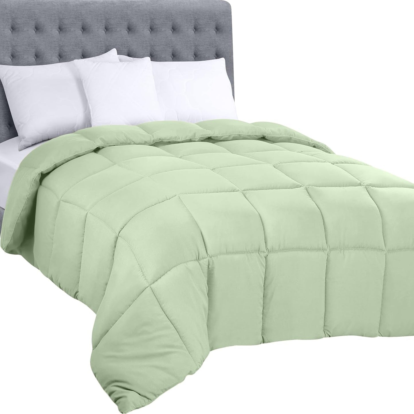 Utopia Ropa de cama Edredón para todas las estaciones 250 g/m² Relleno de fibra siliconada de felpa Cama doble Cosido en caja (Doble XL Gris claro) Naty Shop Edredones y edredones Queen Sage Glands (1 paquete)