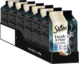 Sheba Portion Bolsas Comida húmeda para gatos, Multipack Fresh & Fine en gelatina con atún MSC y salmón, 6x6x50g - Comidas saludables para gatos con gelatina