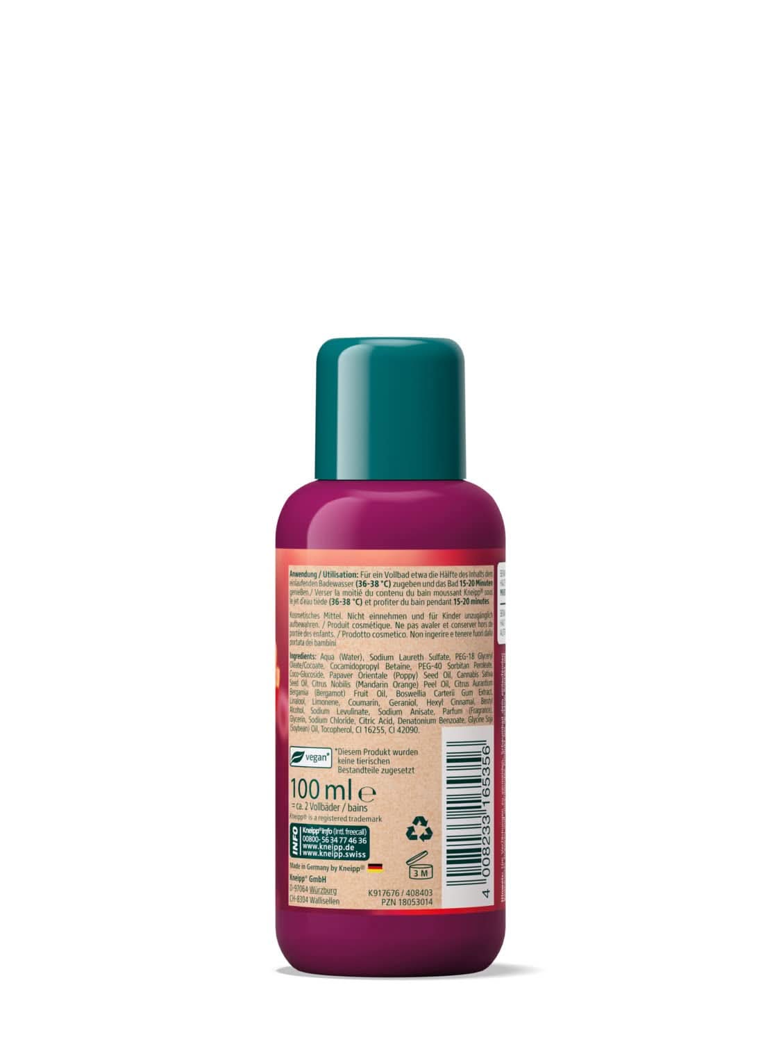 Kneipp Aroma, aditivo de baño con aceites naturales de amapola roja y cáñamo, para una sensación de piel suave y tersa, 100 ml Ducha y baño Naty Shop
