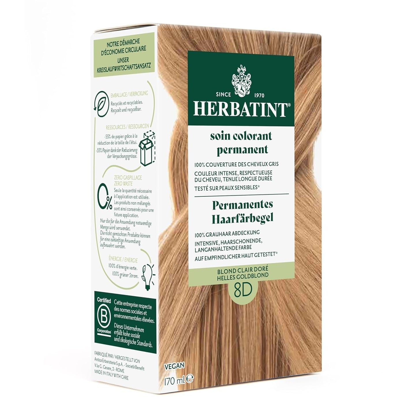 Tinte Permanente en Gel 6N Rubio Oscuro - 170ml I Sin amonia, cobertura 100% de las canas I Probado en pieles sensibles, con 8 extractos de plantas Naty Shop Tinte para el cabello 8D Rubio Claro Dorado