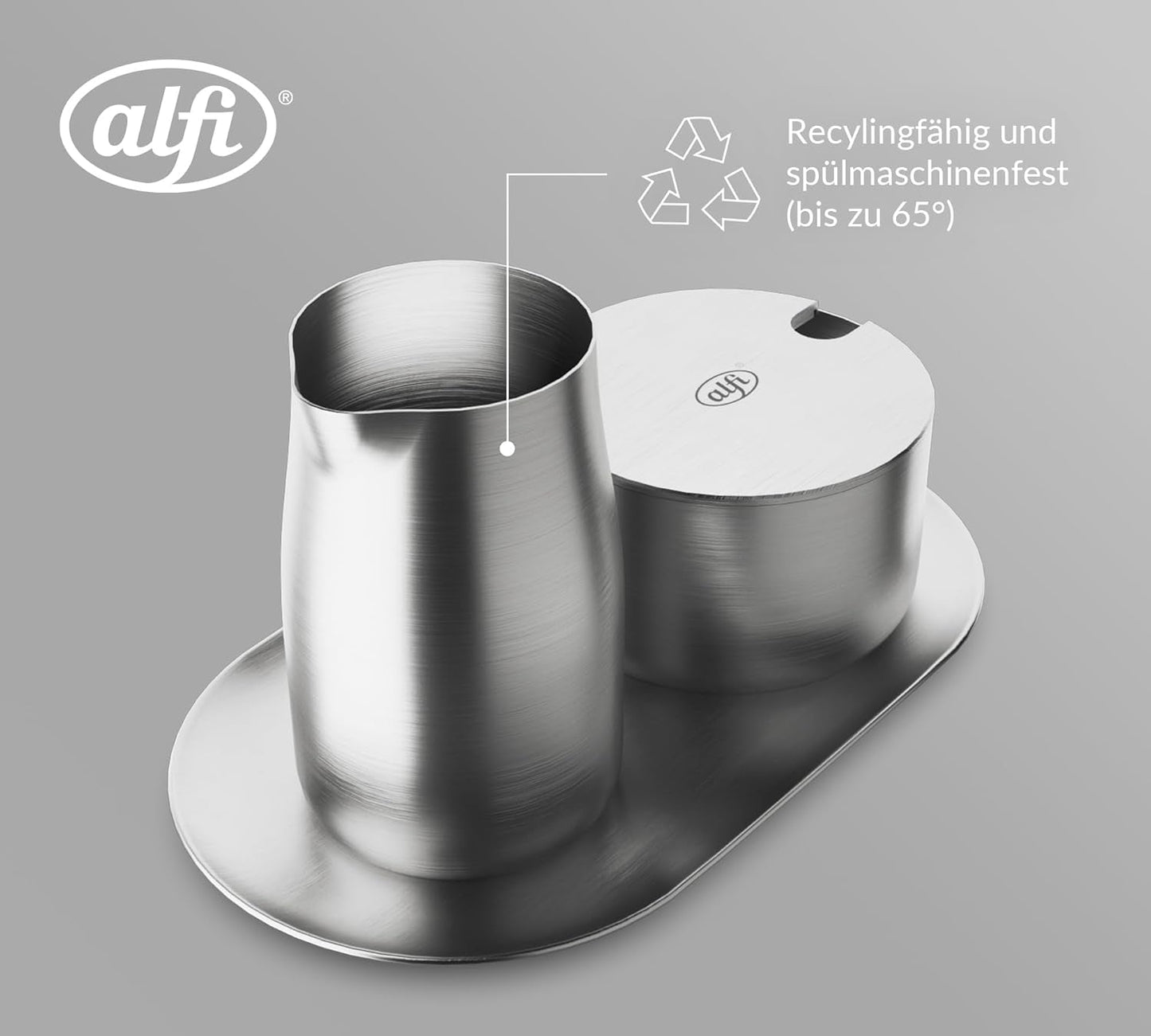 alfi SET DE LECHE Y AZÚCAR, acabado mate, set de leche y azúcar de acero inoxidable de alta calidad, diseño elegante, apto para lavavajillas, duradero