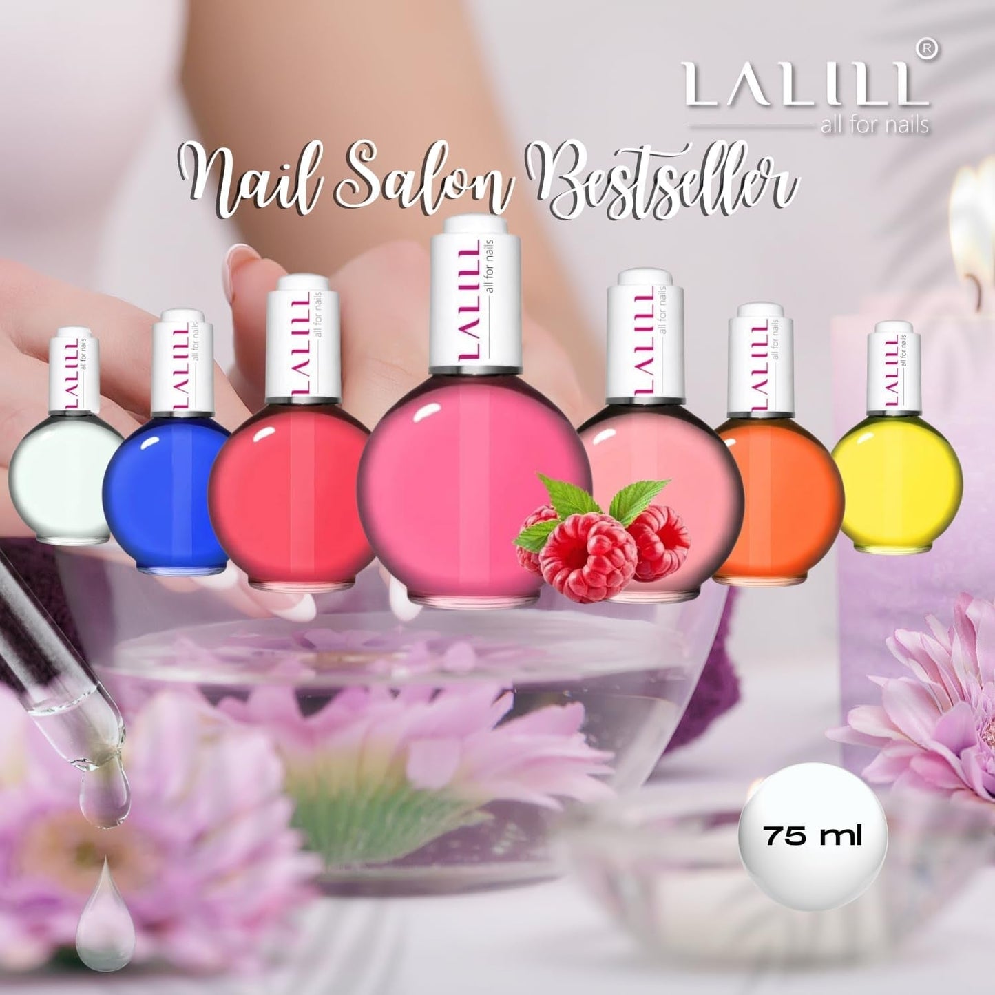 LALILL Aceite para cutículas de uñas 75Ml - Himbeere Nagelpflegeöl - Nagelöl Pflege Für Nägel Nagelhaut - SPA Maniküre Naildesign Hände - Vegano - Con pipeta