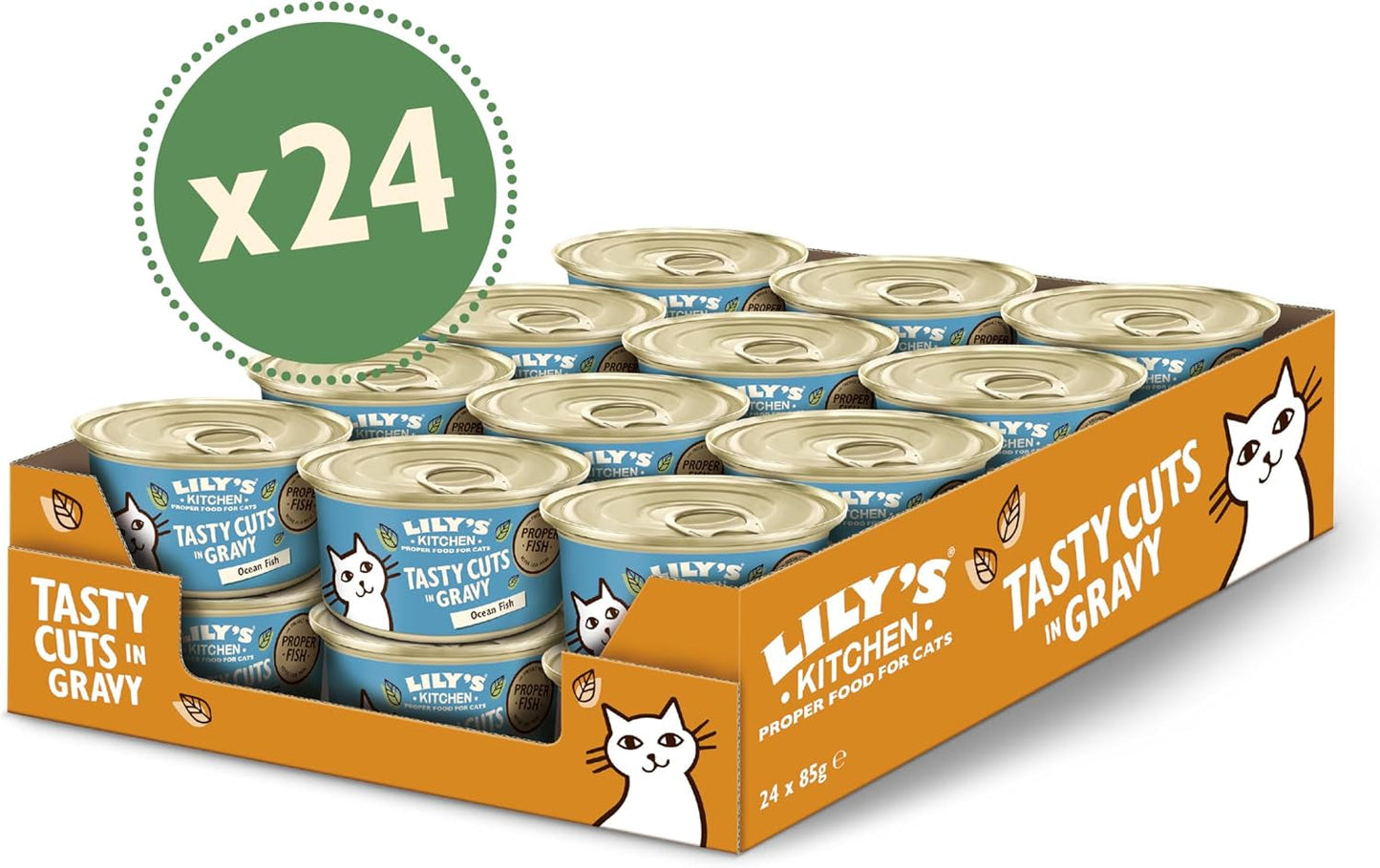 Lily's Kitchen Comida húmeda para gatos Fish Tasty Cuts - Paquete de 24 (24 x 85 g) Deliciosos trozos de pescado en salsa para gatos
