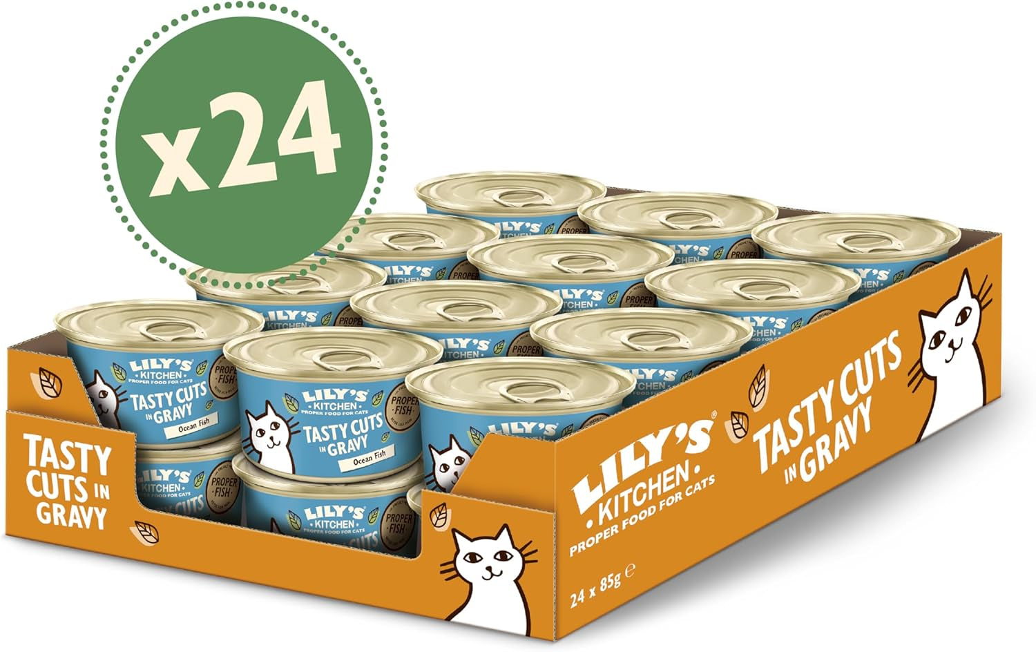 Lily's Kitchen Comida húmeda para gatos Fish Tasty Cuts - Paquete de 24 (24 x 85 g) Deliciosos trozos de pescado en salsa para gatos