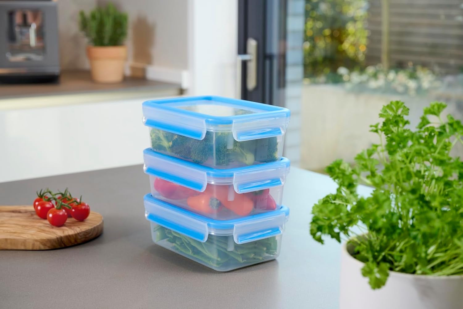 Emsa 508558 Contenedores de almacenamiento de alimentos Clip & Close | Juego de 3 piezas | 3 x 1 litro | -40 a +100 grados | plástico | 100% sellado | Sello especial para frescura Naty Shop cajas de almacenamiento de alimentos
