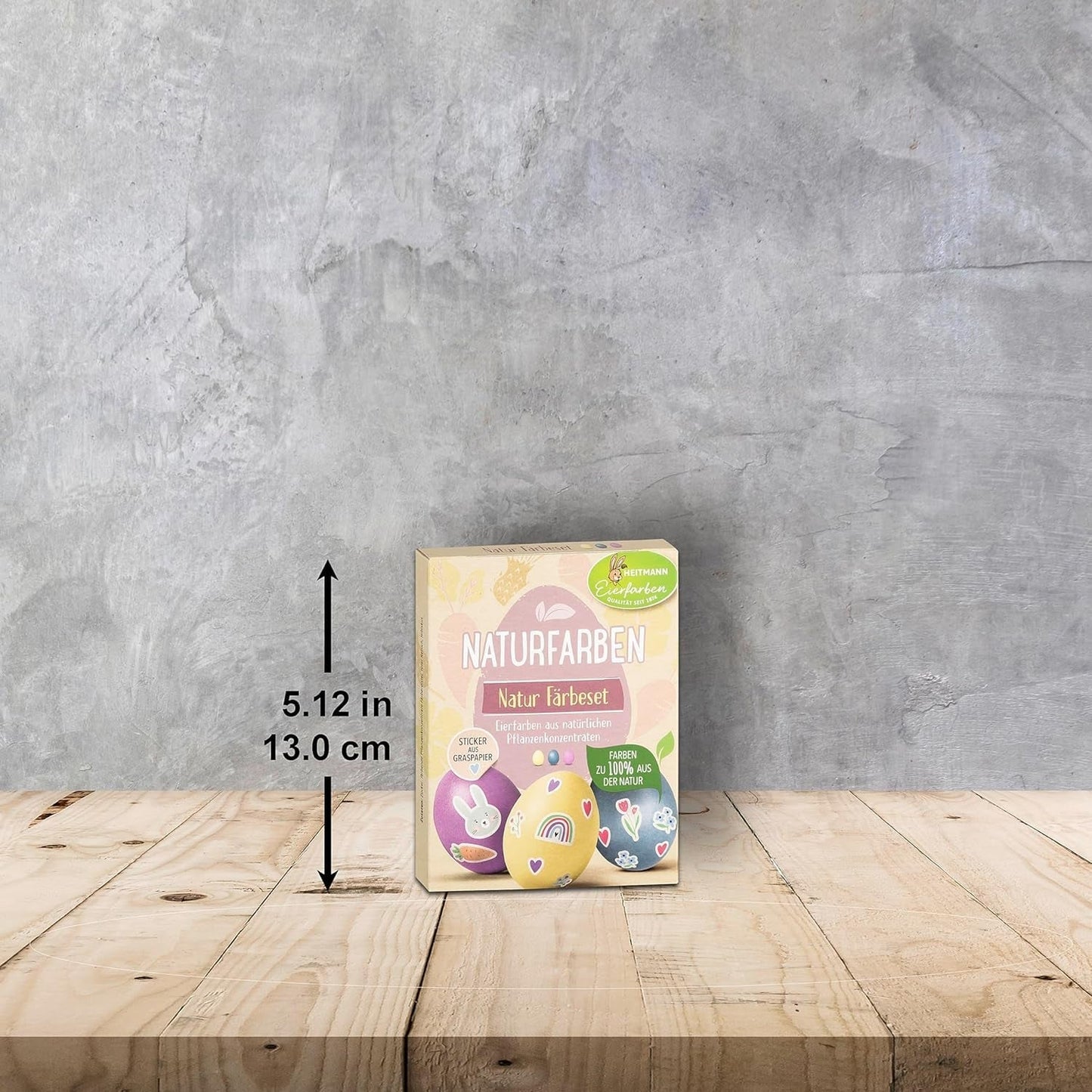 Heitmann Egg Dye Juego de tintes naturales, 3 tintes en polvo para huevos (amarillo, morado, gris azulado), hoja de pegatinas de papel de hierba