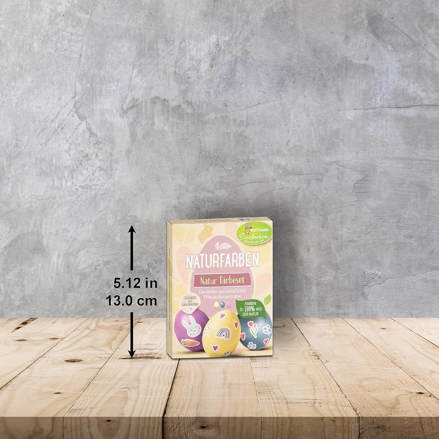Heitmann Egg Dye Juego de tintes naturales, 3 tintes en polvo para huevos (amarillo, morado, gris azulado), hoja de pegatinas de papel de hierba