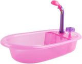 deAO Set de Bañera para Muñecas, Muñeca Interactiva de 33 cm, Baño para Muñecas, Set de Juego para Muñecas con Chupete, Ropa para Muñecas, Albornoz, Pañales para Muñecas, Bañera y Spray de Ducha Funcional