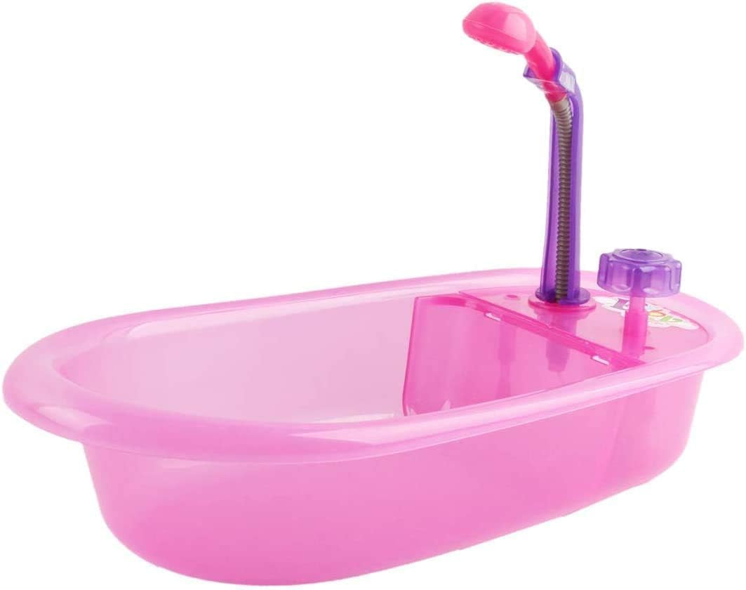 deAO Set de Bañera para Muñecas, Muñeca Interactiva de 33 cm, Baño para Muñecas, Set de Juego para Muñecas con Chupete, Ropa para Muñecas, Albornoz, Pañales para Muñecas, Bañera y Spray de Ducha Funcional