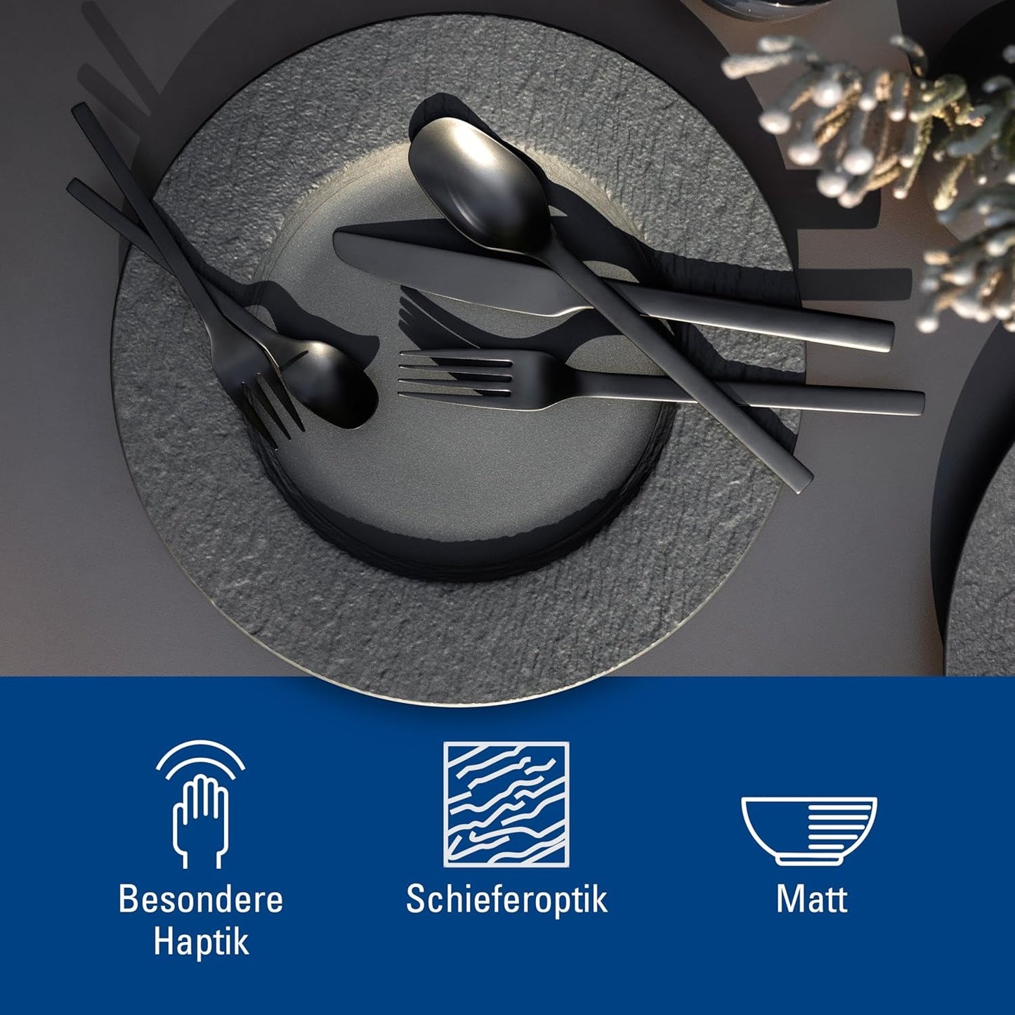 Villeroy & Boch - Vajilla Manufacture Rock, 6 Piezas, Vajilla para 2, Porcelana Premium, Negro