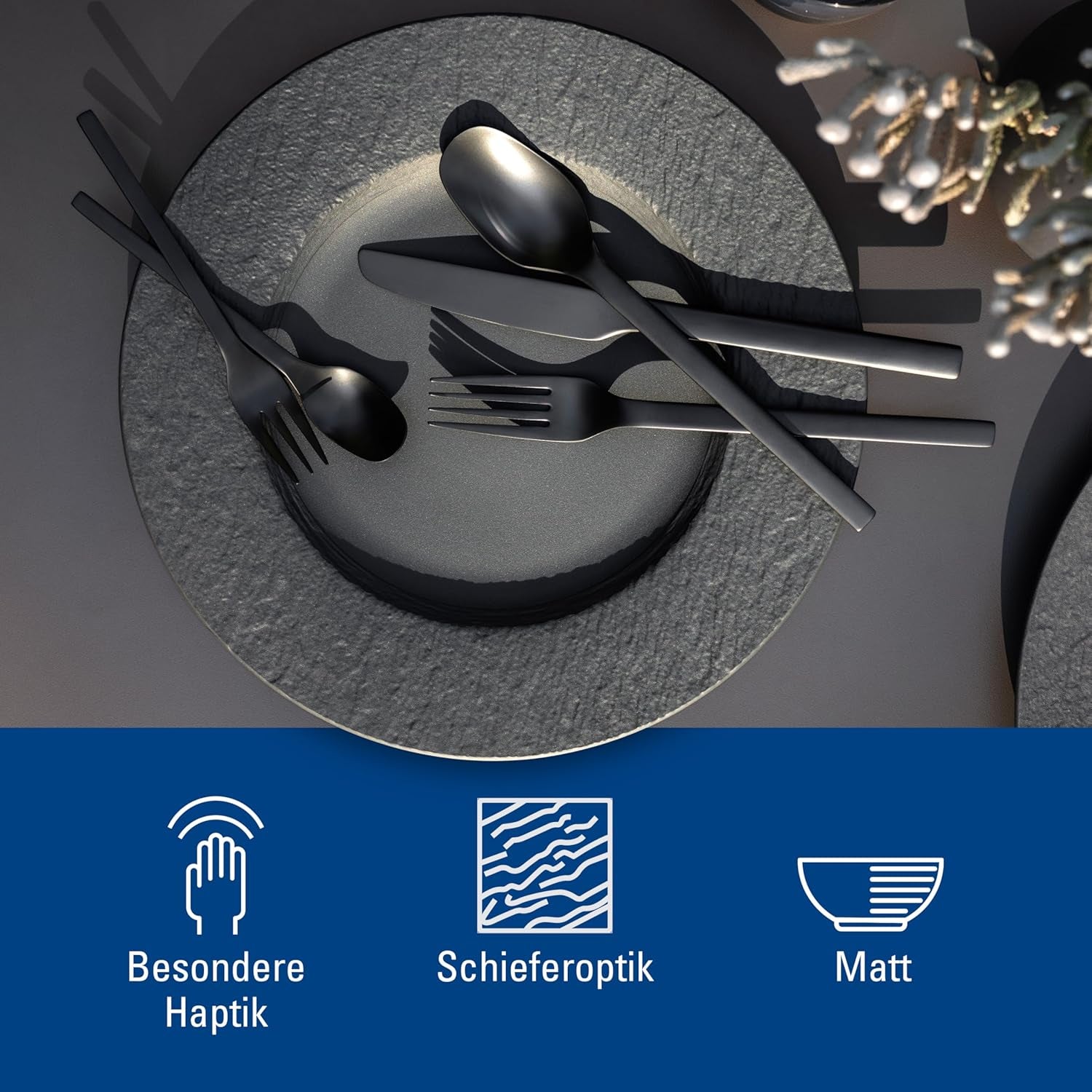 Villeroy & Boch - Vajilla Manufacture Rock, 6 Piezas, Vajilla para 2, Porcelana Premium, Negro