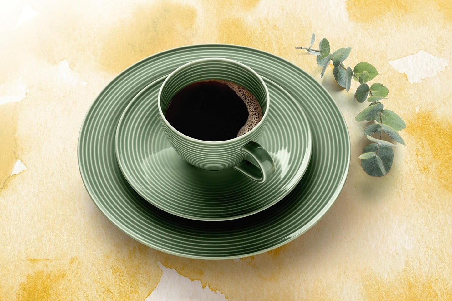 Servicio de café SELTMANN WEIDEN con 18 piezas BTR - Beat - Forma: Redonda con relieve estriado - estilo moderno - verde salvia - Color Glaze