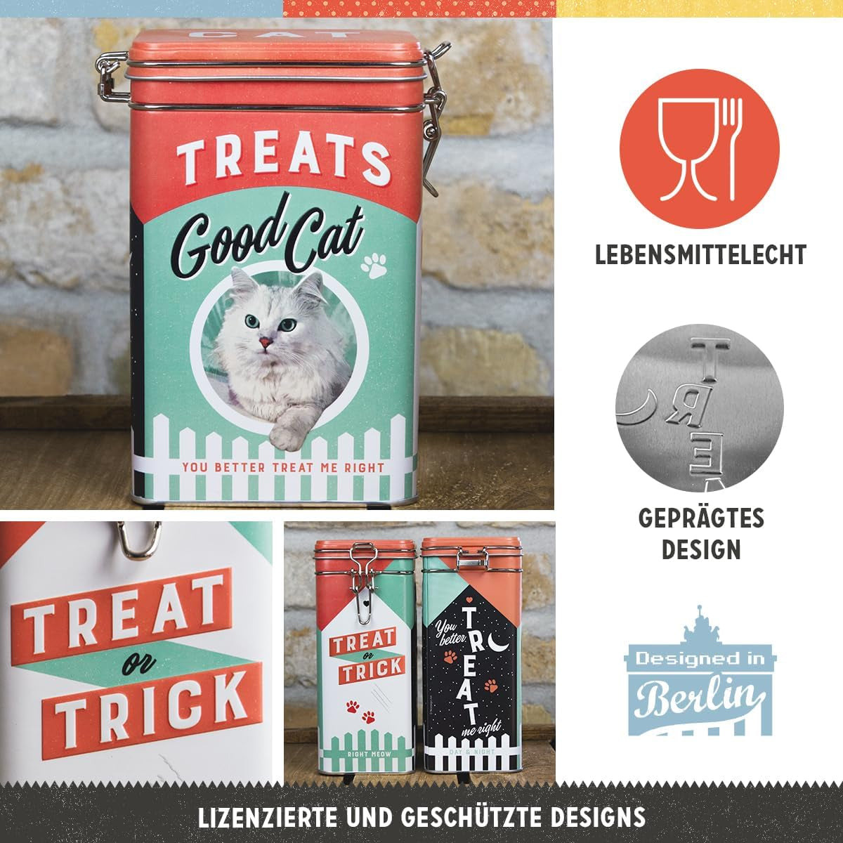 Nostalgic-Art Caja con sabor retro, 1,3 l, Good Cat Treats - idea de regalo para dueños de gatos, en diseño vintage, en diseño vintage Cajas para guardar alimentos Naty Shop