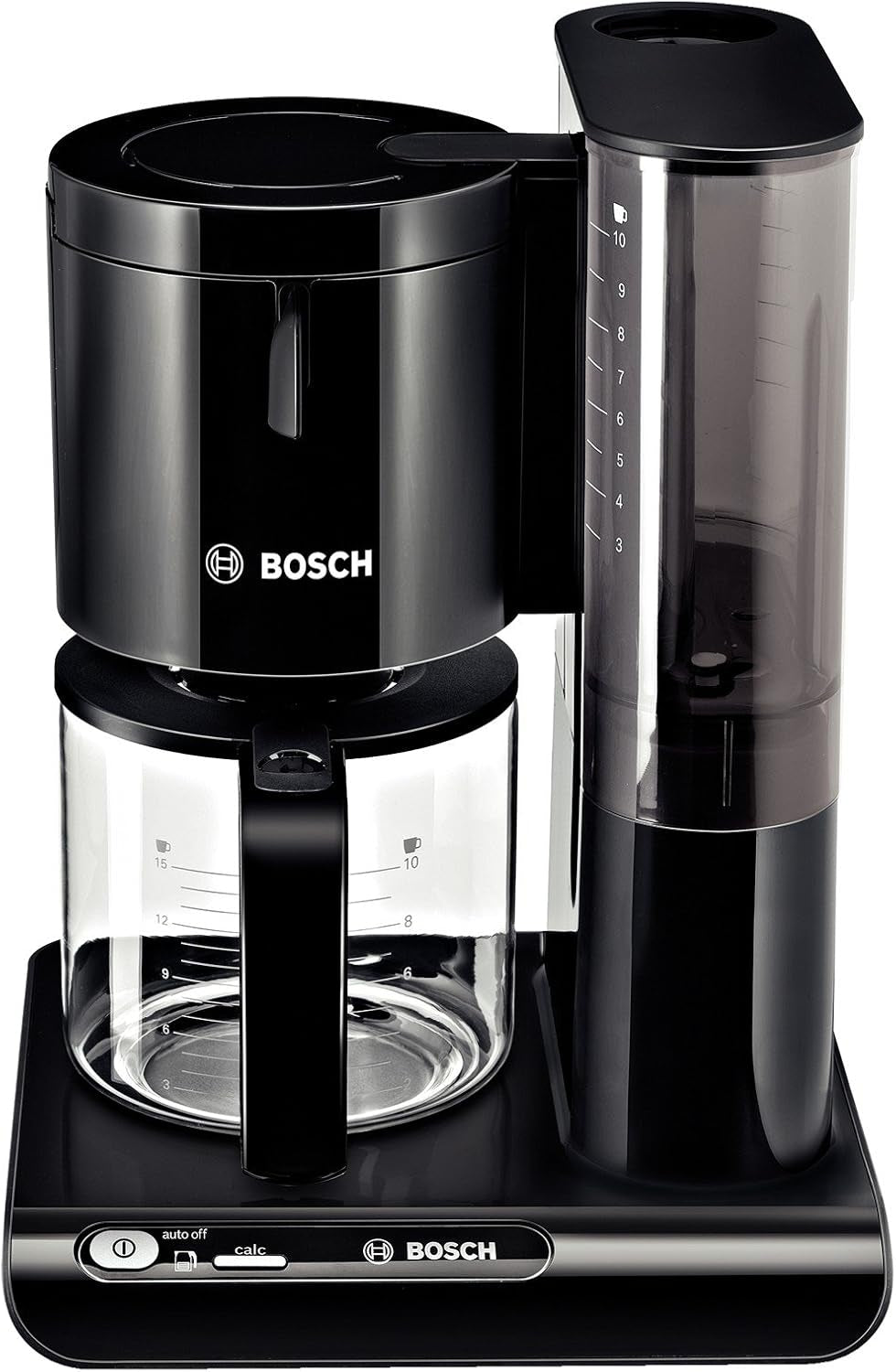 Bosch Styline TKA8013 Cafetera espresso con filtro, sensor de aroma, jarra de cristal preservadora de aroma de 1,25 l, 10-15 tazas, apagado automático, sistema descalcificador, sistema antigoteo, soporte de filtro giratorio, 1160 W, negro