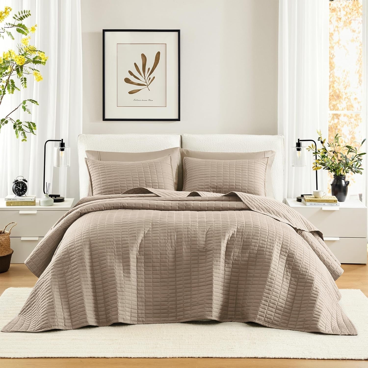 Comfort Spaces Kienna Juego de edredón, lujosa manta de verano de doble puntada, ropa de cama ligera, suave, para todo el año, funda de almohada a juego, blanco, manta para camas king size (264,2 x 228,6 cm), Naty Shop Quilts & Quilts colcha king de gran tamaño color topo (120 x 118 pulgadas)