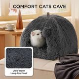 BEDSURE Katzenbett große Katzen Katzenhöhle- 44x44x44 cm Plüsch Katzenhaus Indoor mit abnehmbarem Katzenkissen und hängendem Spielzeug, Katzen Bettchen washbar, dunkelgrau