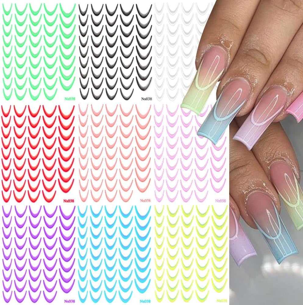 9 colores pegatinas de uñas francesas pegatinas de uñas francesas lámina autoadhesiva para uñas uñas francesas pegatinas de gradiente punta francesa pegatinas de uñas arte de uñas diseño de uñas pegatinas accesorios de uñas