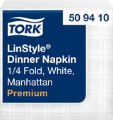 Servilletas de mesa Tork Linstyle blancas, pliegue 1/4, 19,5 × 19,5 cm, 14 servilletas ø50, 509410