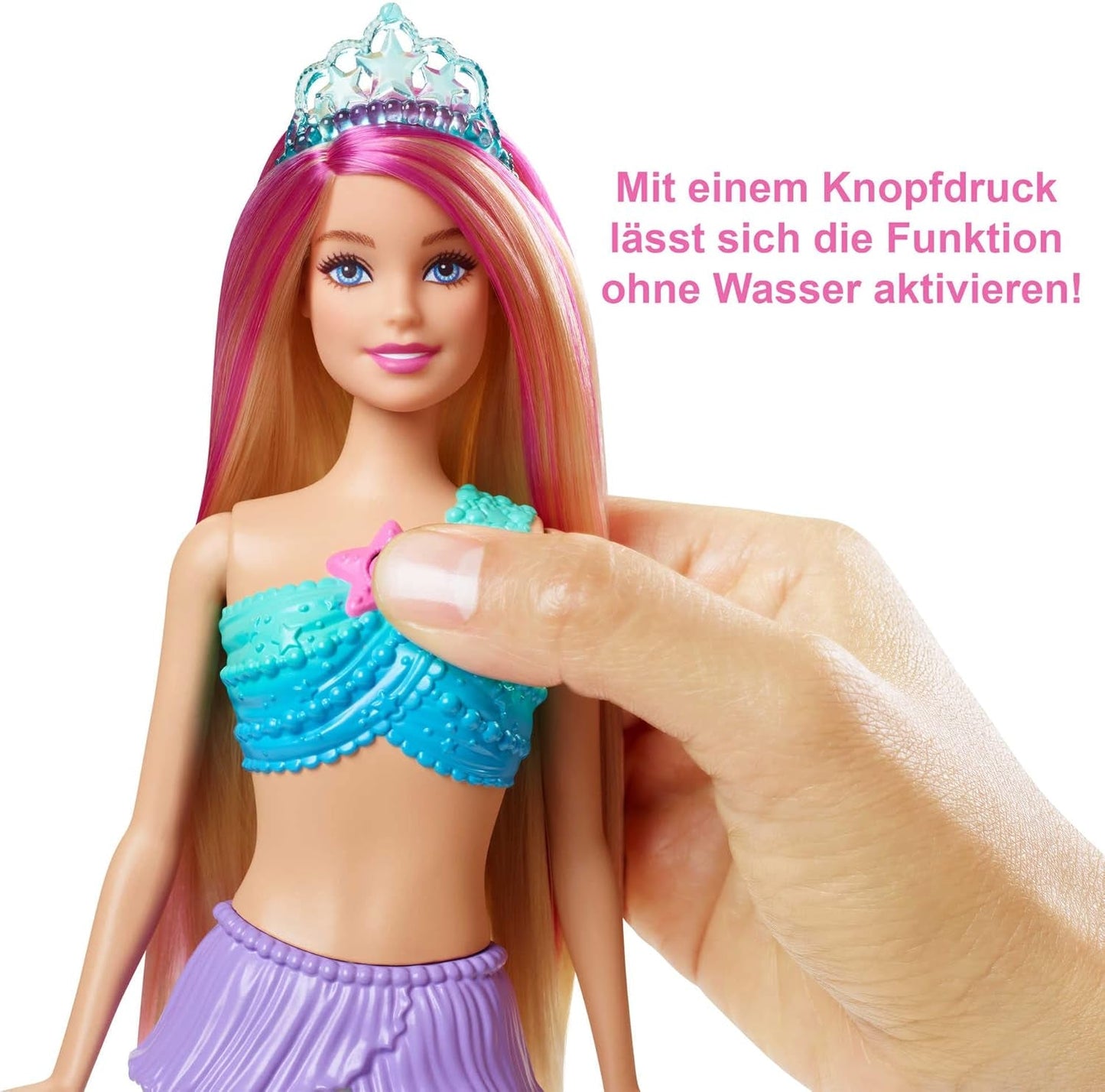 Barbie Dreamtopia Magic Light Sirena Muñeca con Pelo Rubio, Muñeca Barbie con Cola de Sirena, Adecuada como Regalo para Niños a Partir de 3 Años, HDJ36
