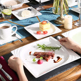 MALACASA, Serie Monica, Vajilla para 12 personas, Porcelana blanco-crema, Servicio combinado con 12 tazas de café, 12 platillos, 12 platos de postre, 12 platos llanos y 12 platos llanos