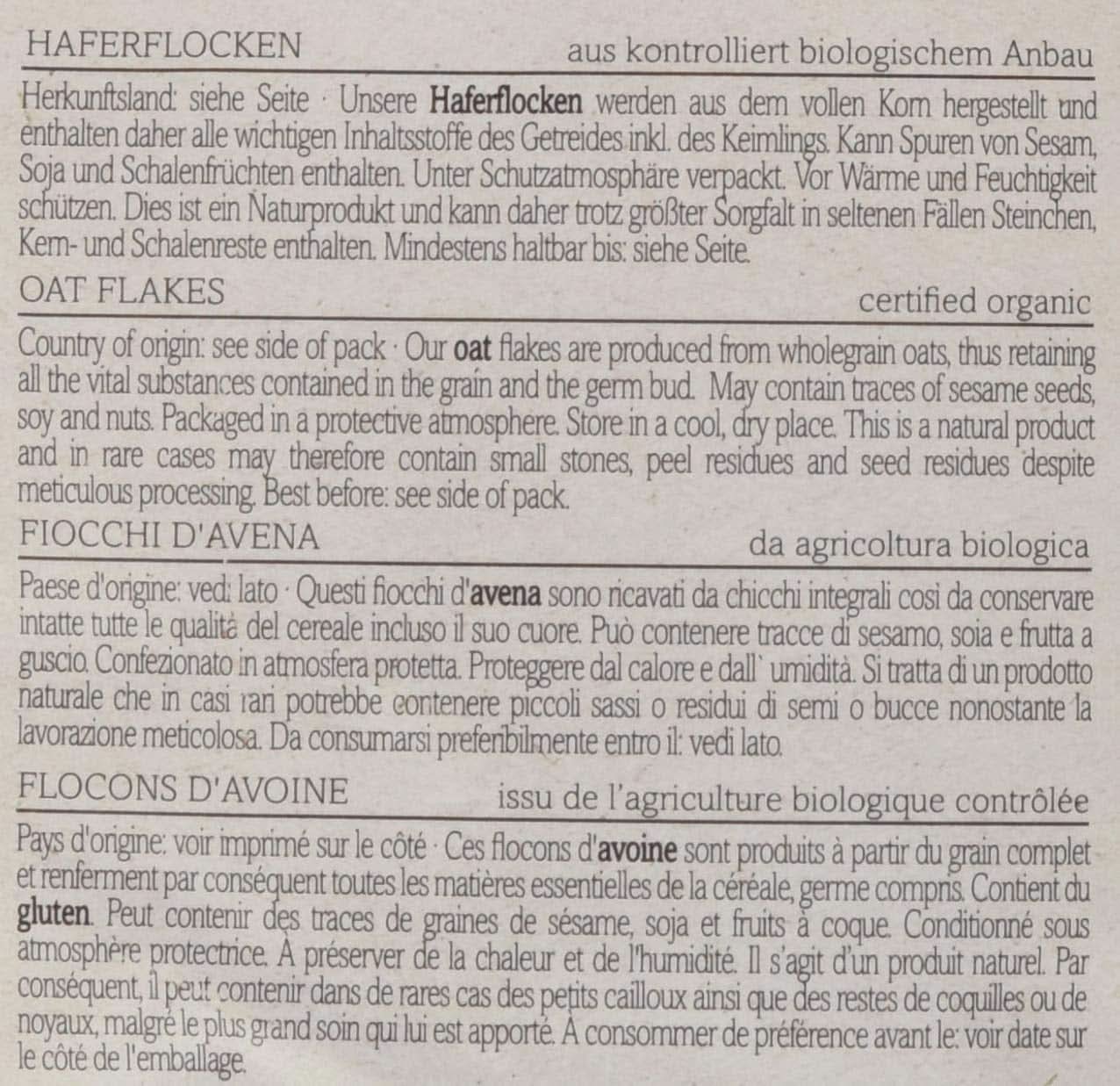 Avena Verival - Orgánica, paquete de 6 x 500 gramos Cereale Naty Shop