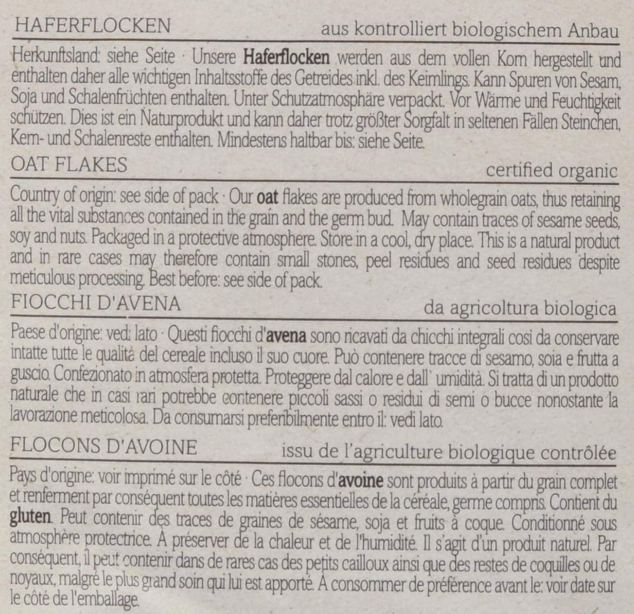Avena orgánica Verival, paquete de 6 (6 x 500 g)
