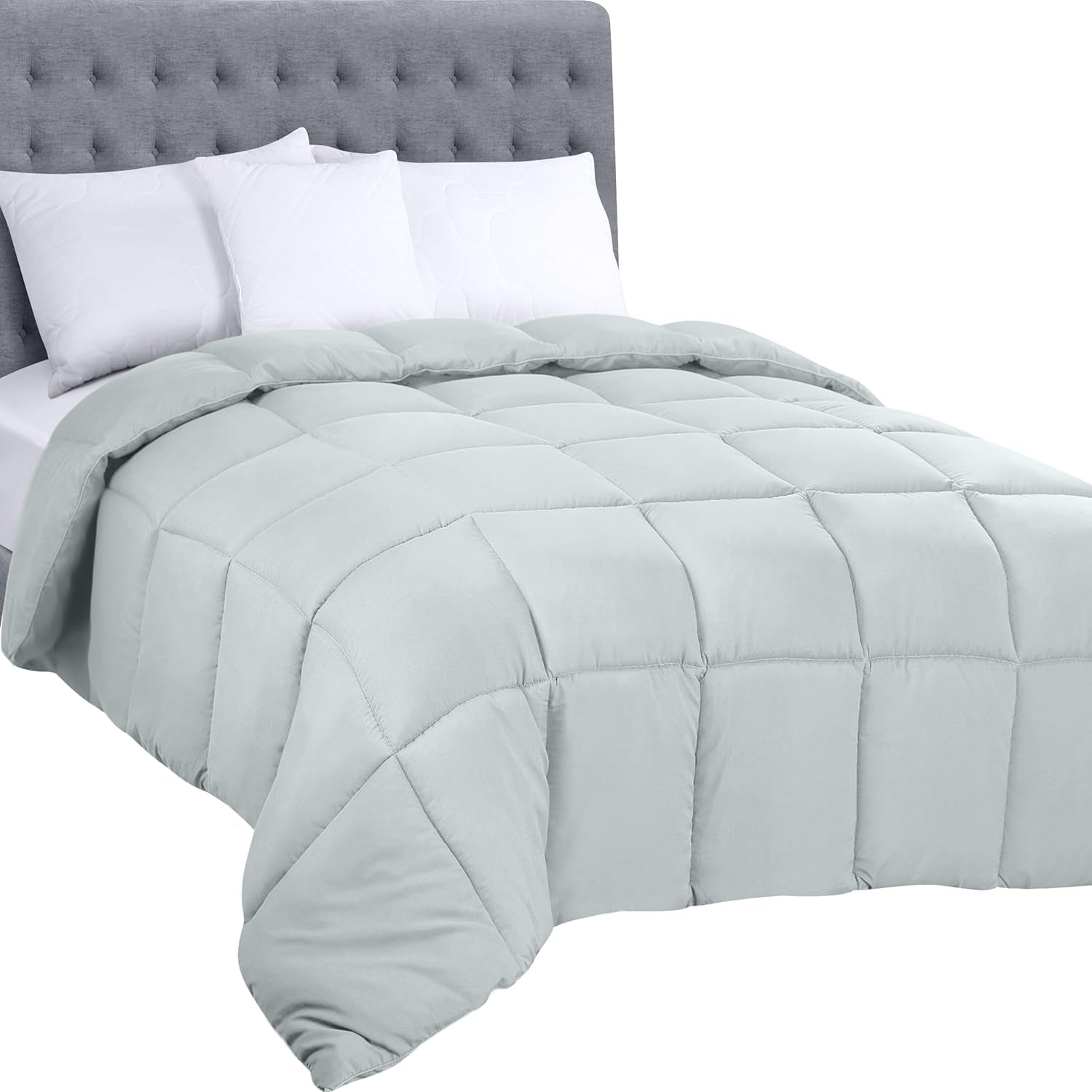 Utopia Bedding Edredón para todas las estaciones, 250 g/m², relleno de fibra siliconada de felpa, cama doble cosida en caja (Doble XL, gris claro) Naty Shop Quilts & Comforters White Twin (1 paquete)
